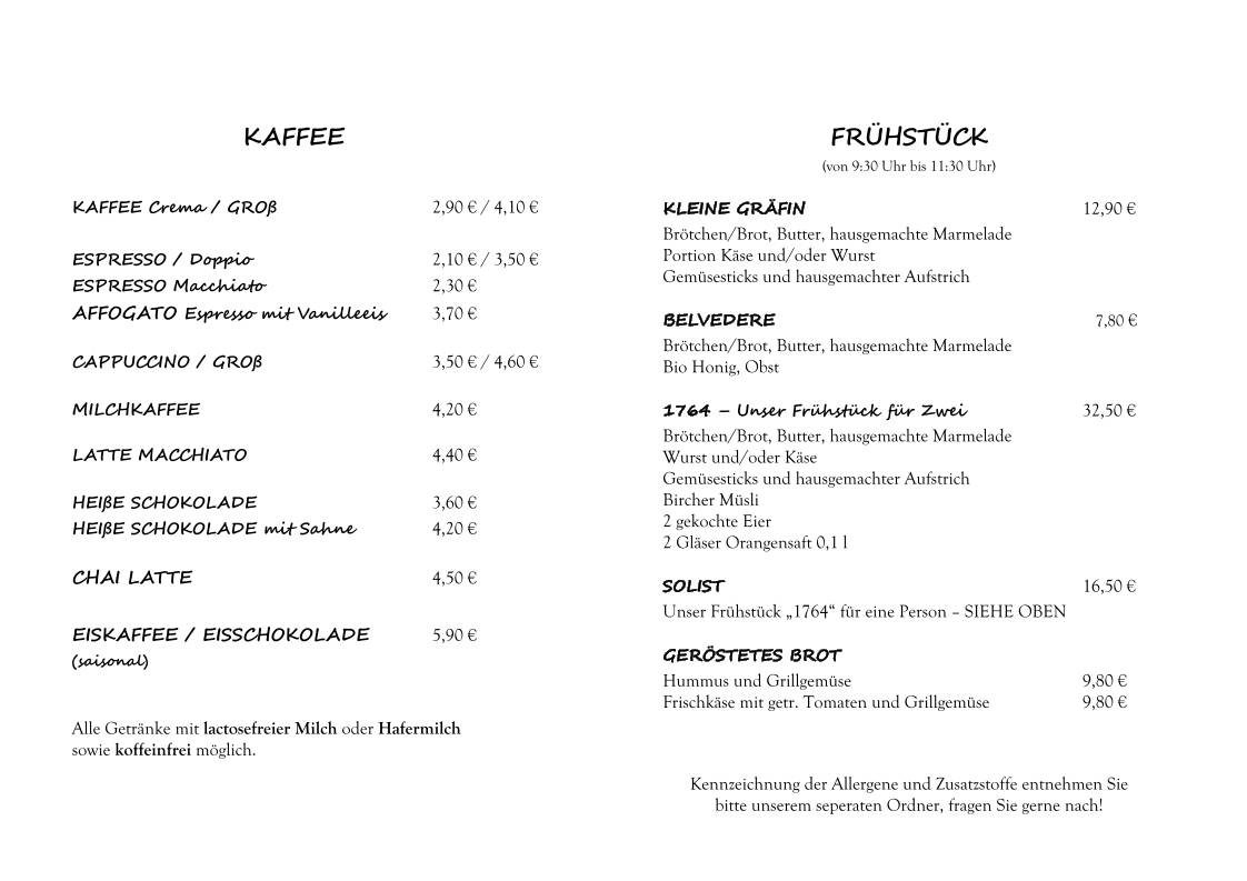 Café 1764 меню
