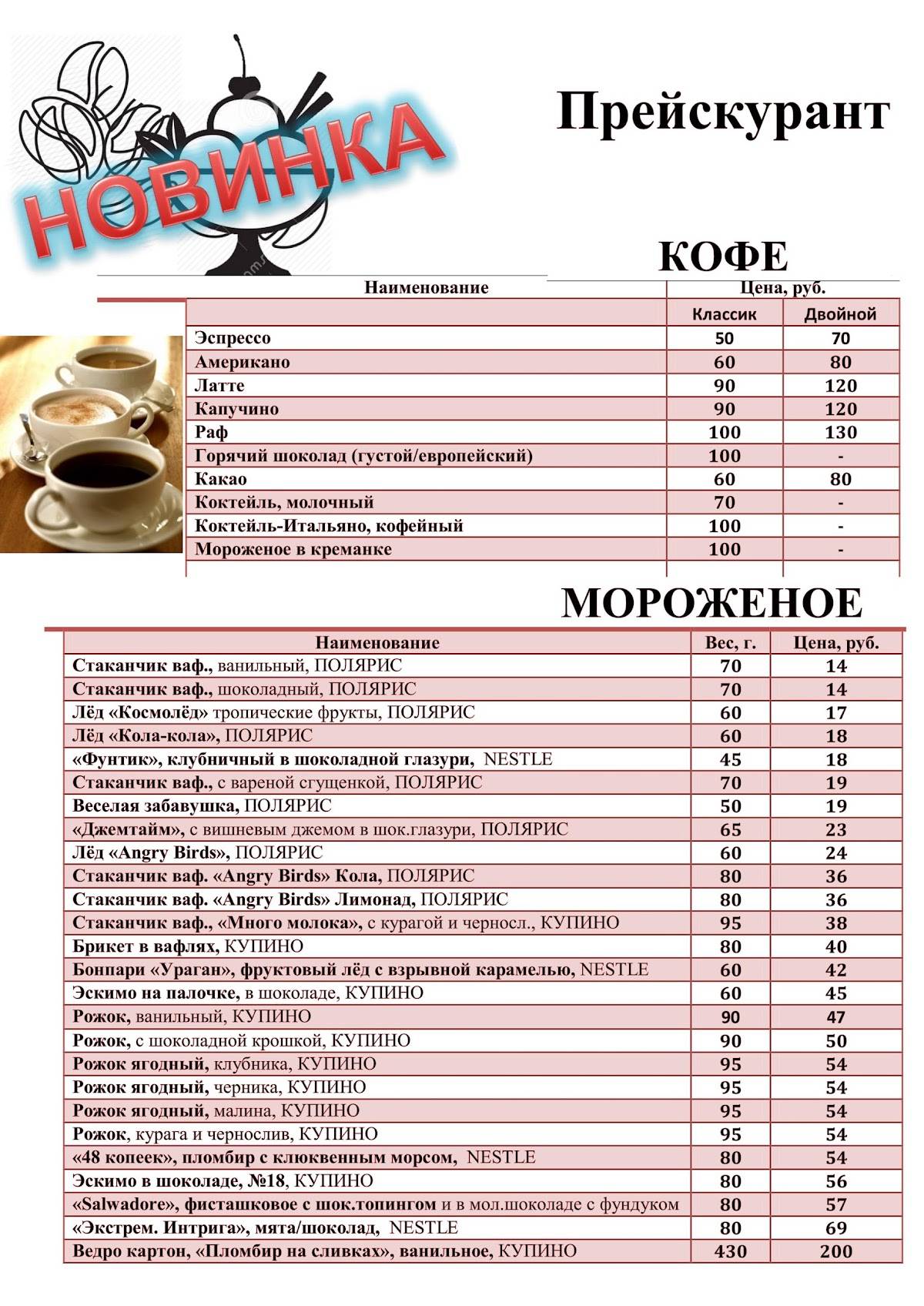 Кафе Бургер меню