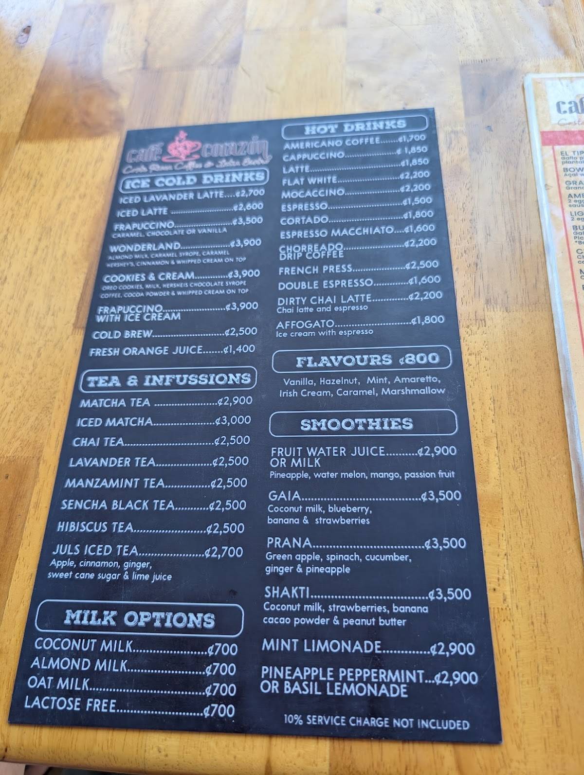 Café Corazón меню