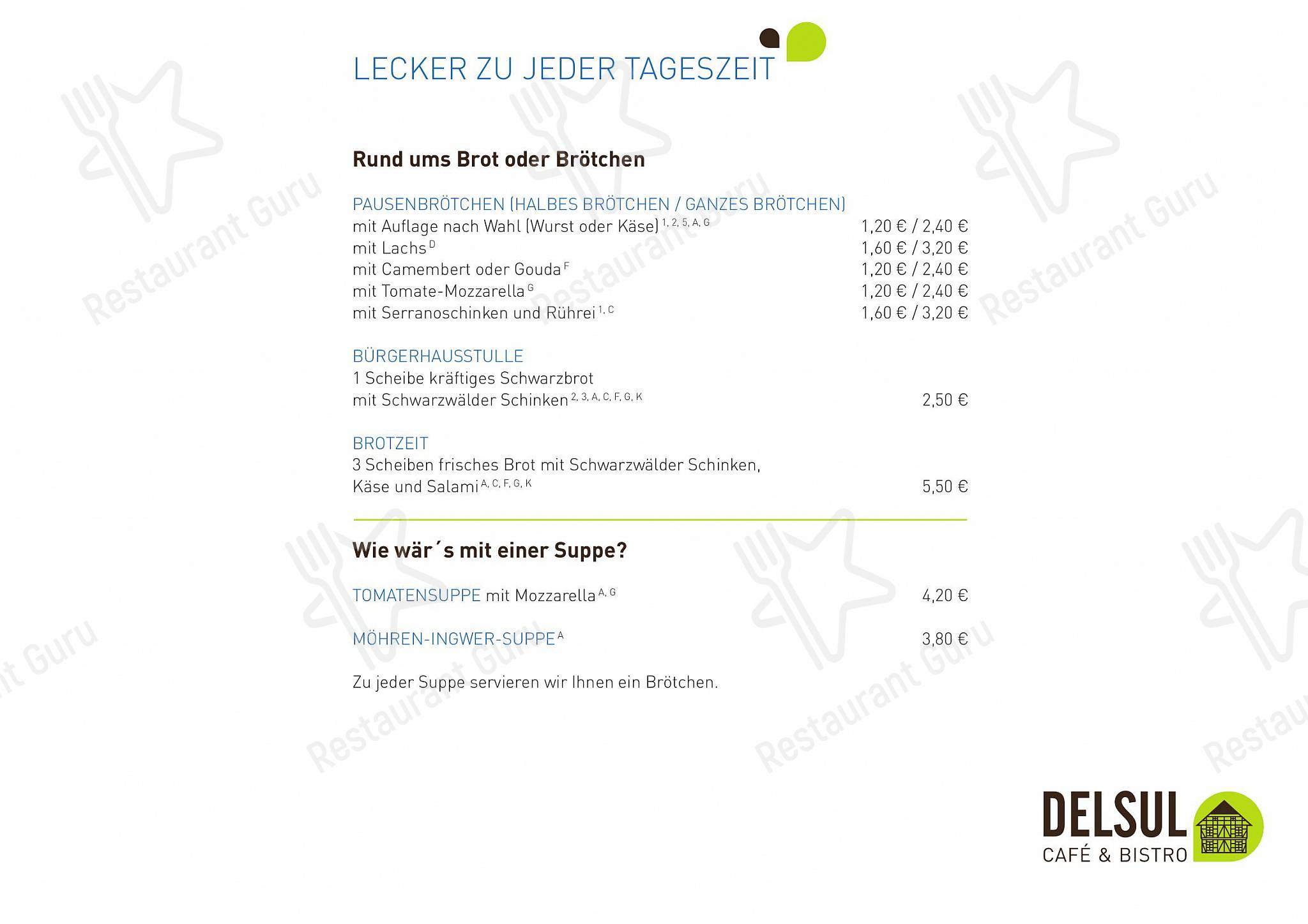 Меню кафе DELSUL - Café & Bistro - Main menu
