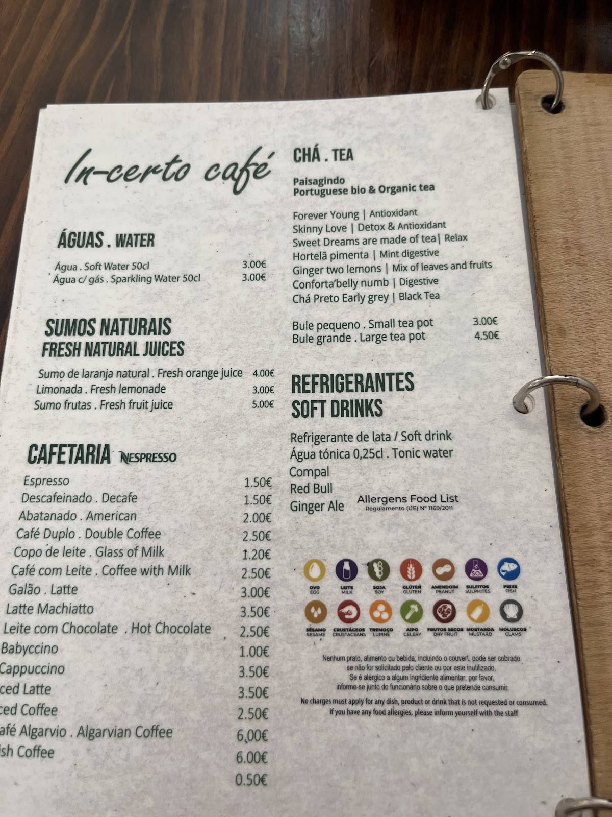 Café In-certo меню