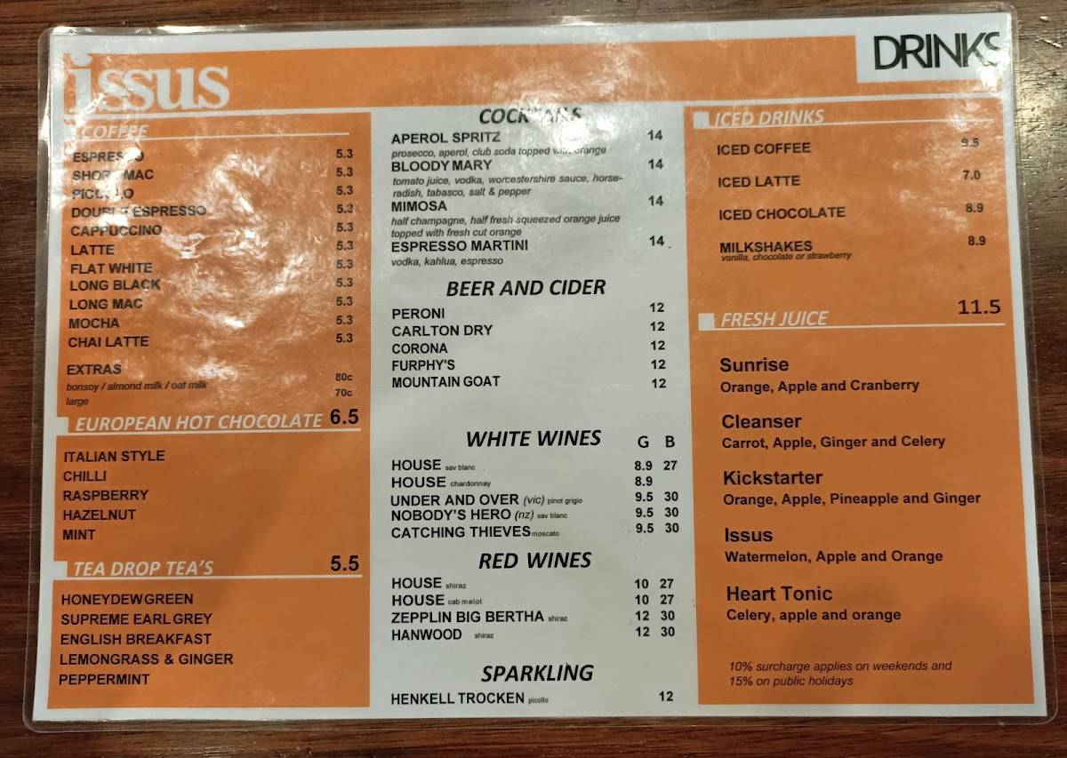 Cafe Issus меню