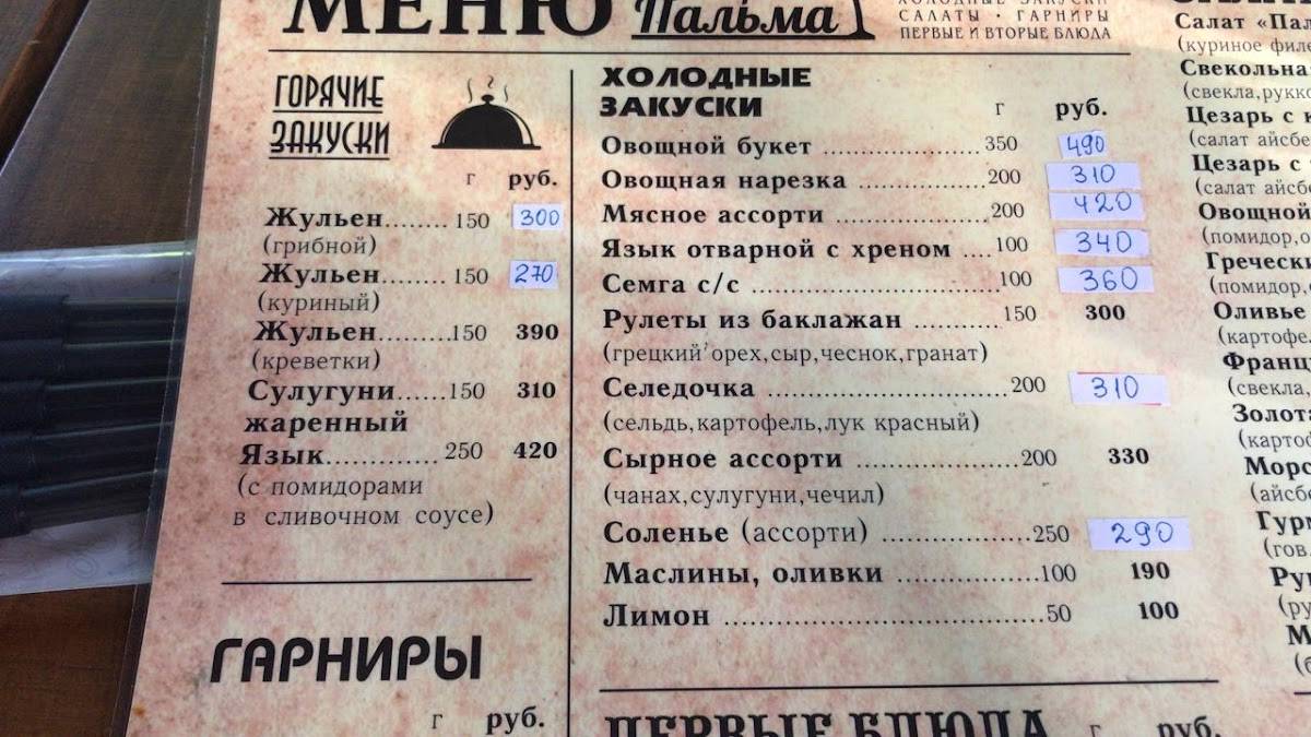Пальма меню