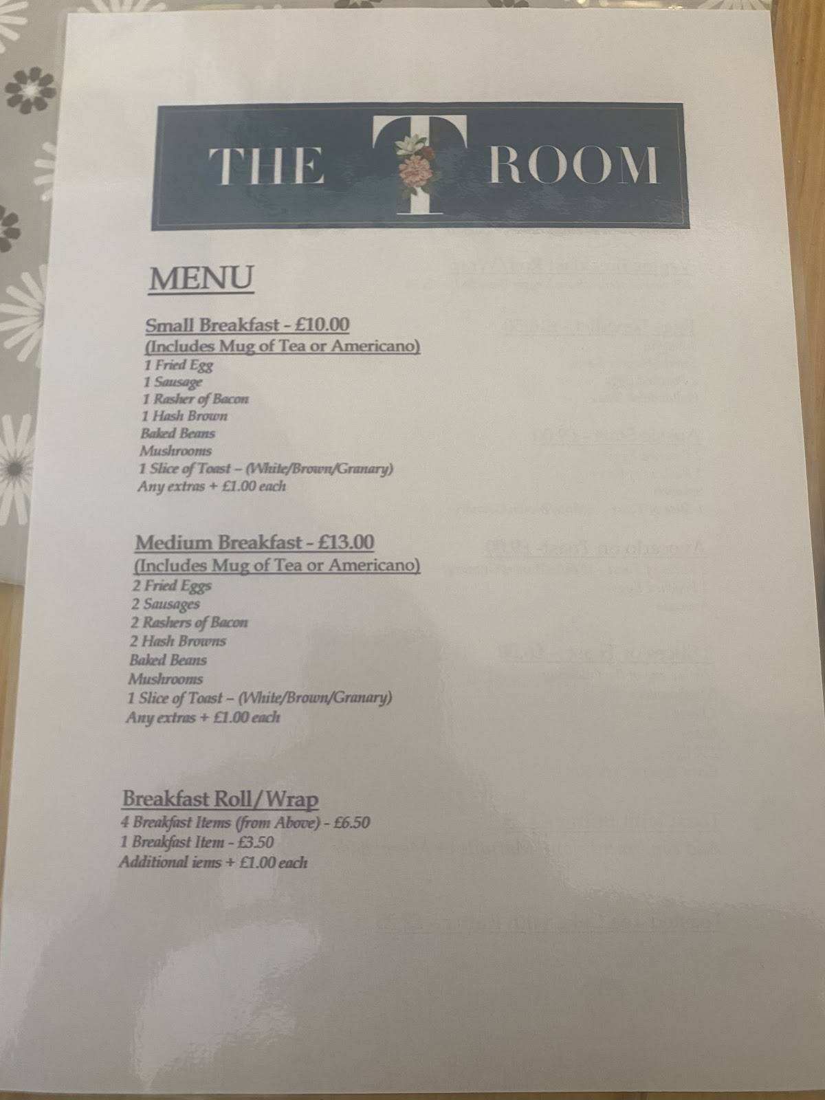 The T Room меню