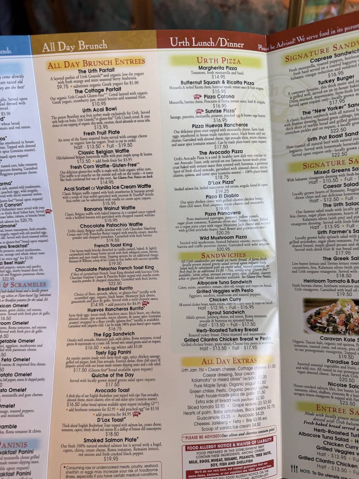 Urth Caffe Orange меню