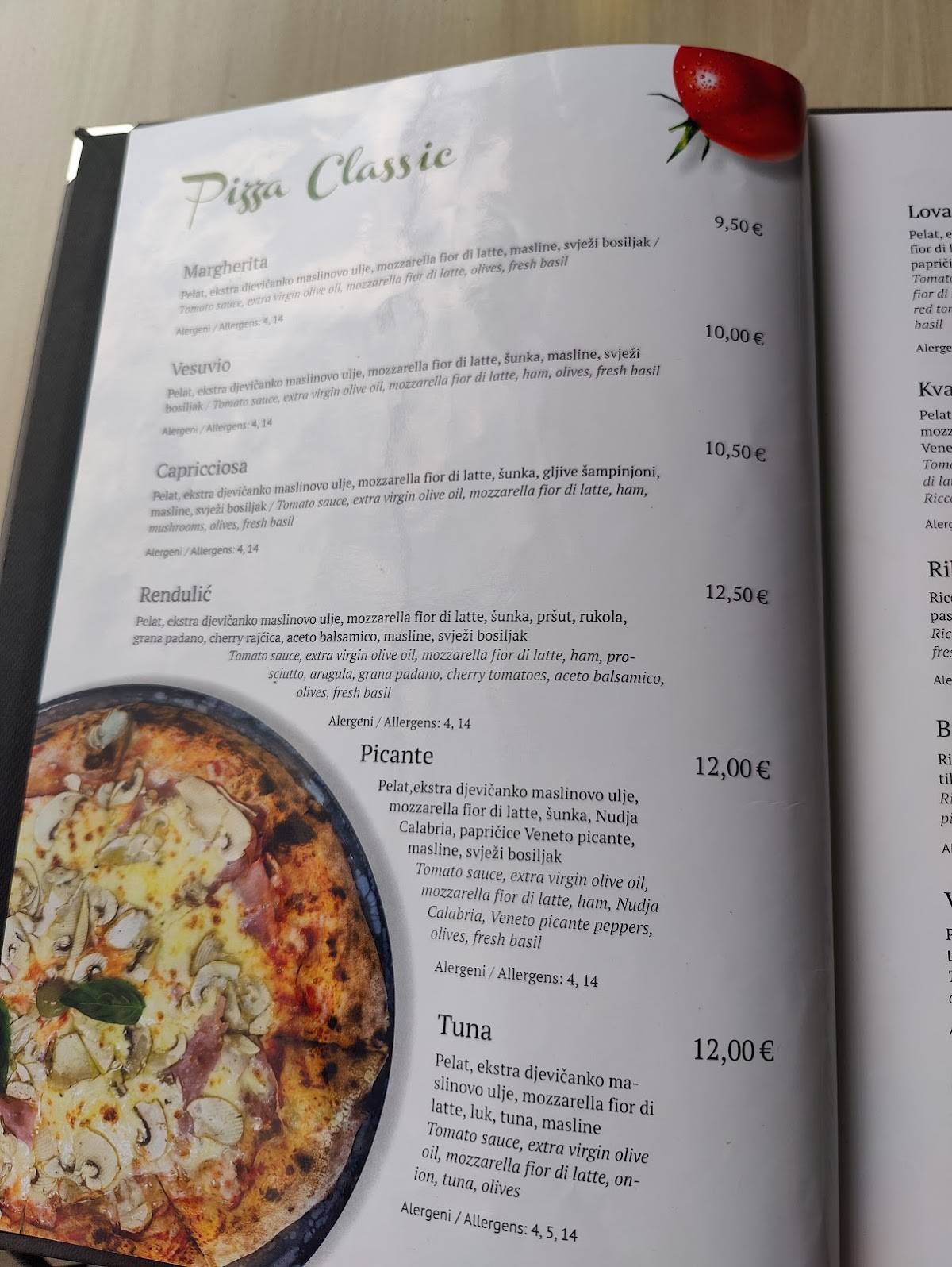 Caffe i pizzeria Rendulić меню