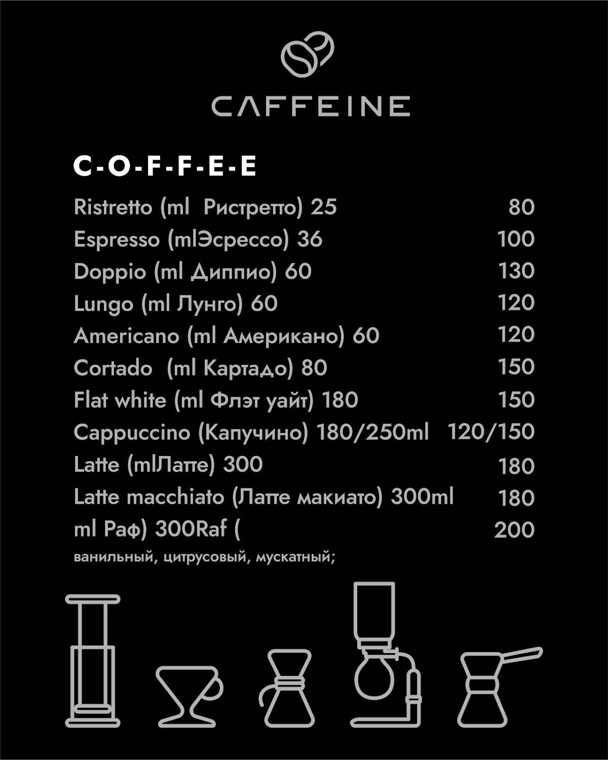 Caffeine меню