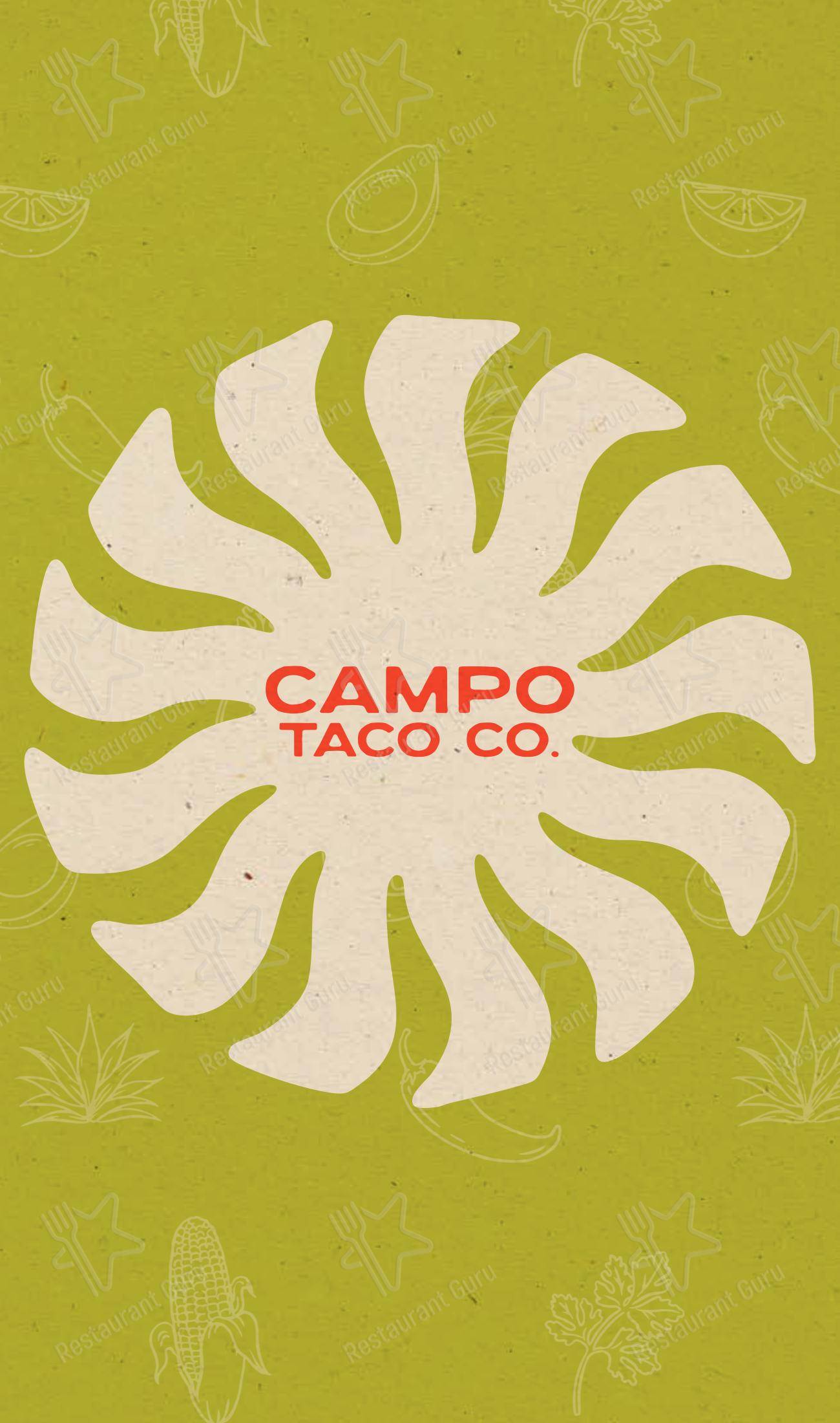 菜单 паба и бара Campo Taco Co