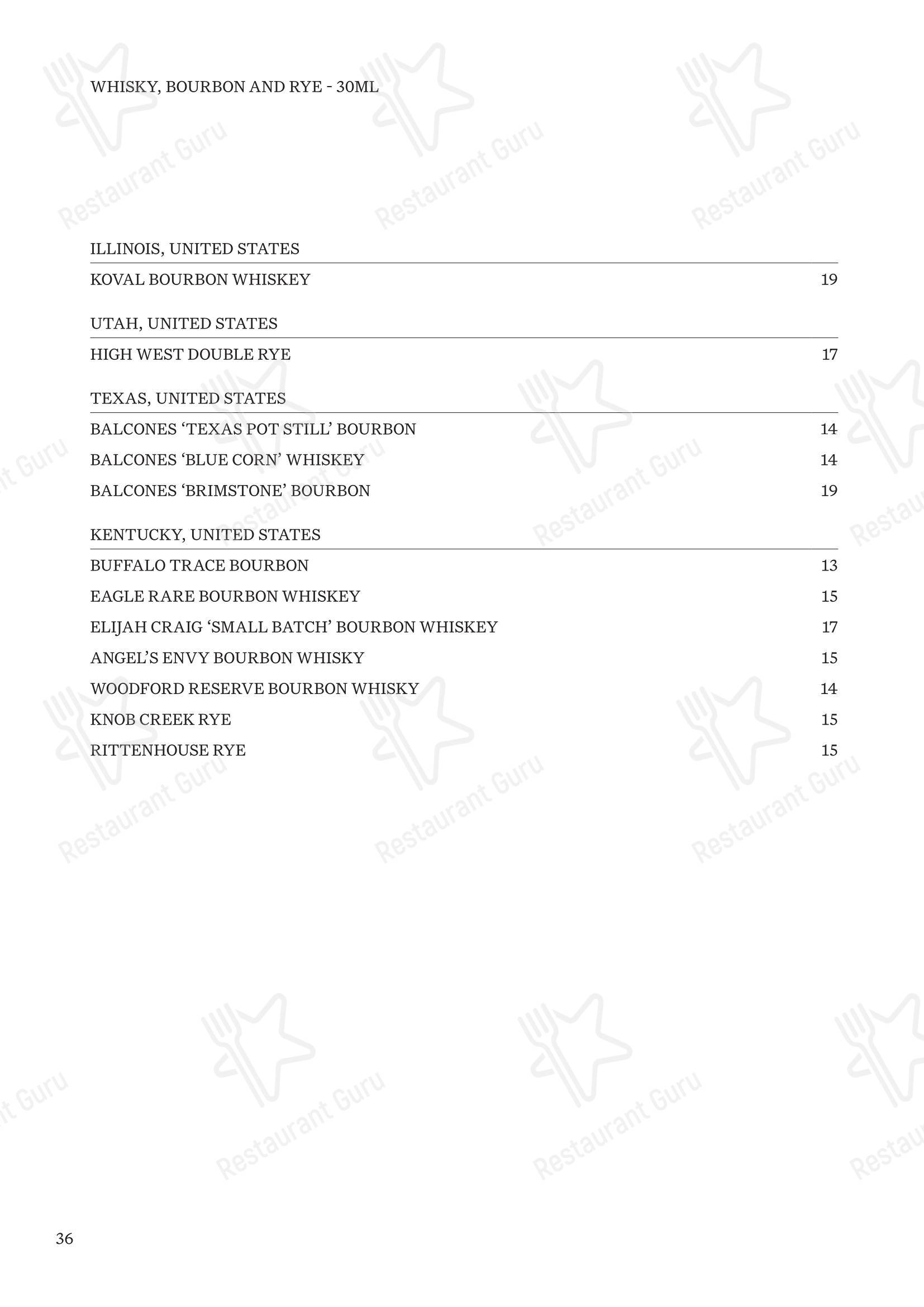 Меню напитков паба и бара Canopy Bar в Аделаиде