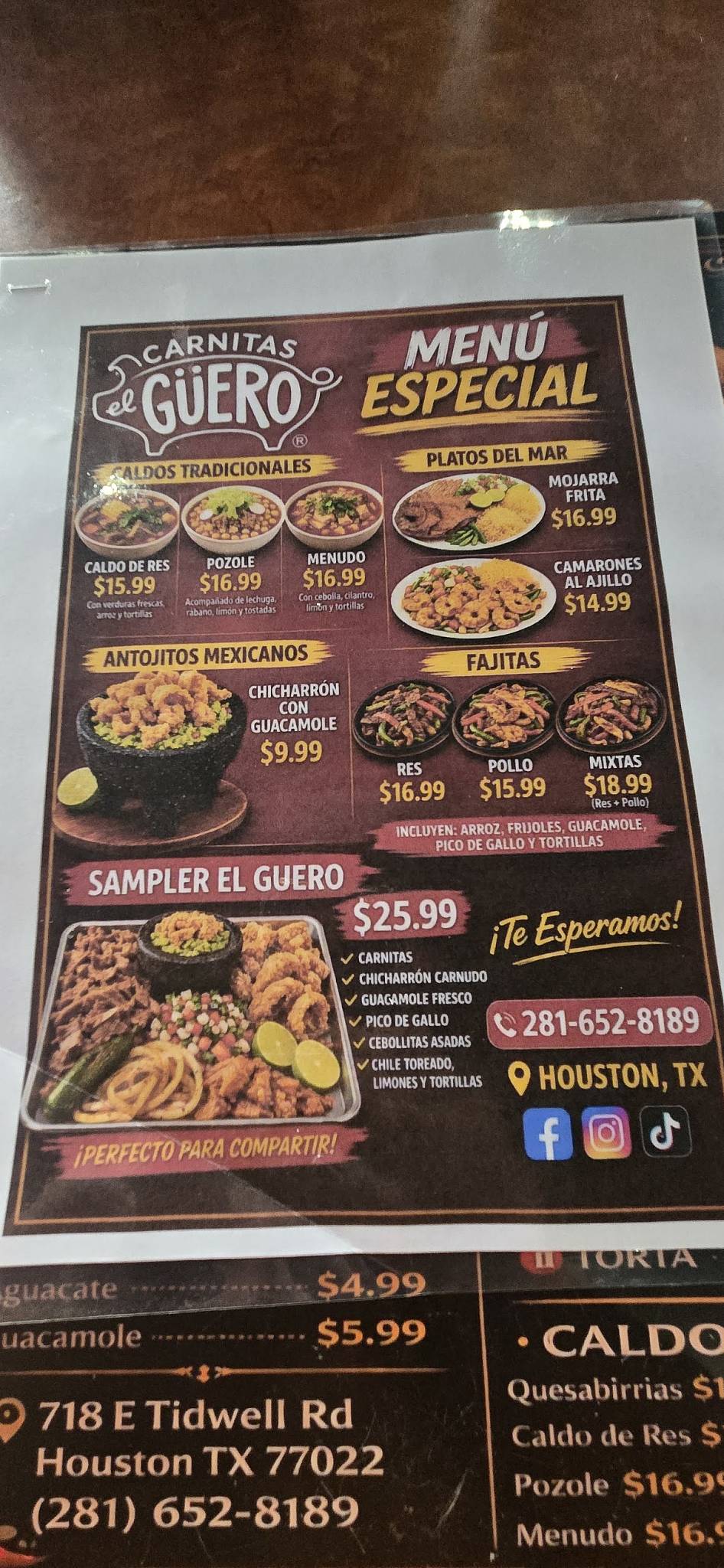 Carnitas El Güero меню