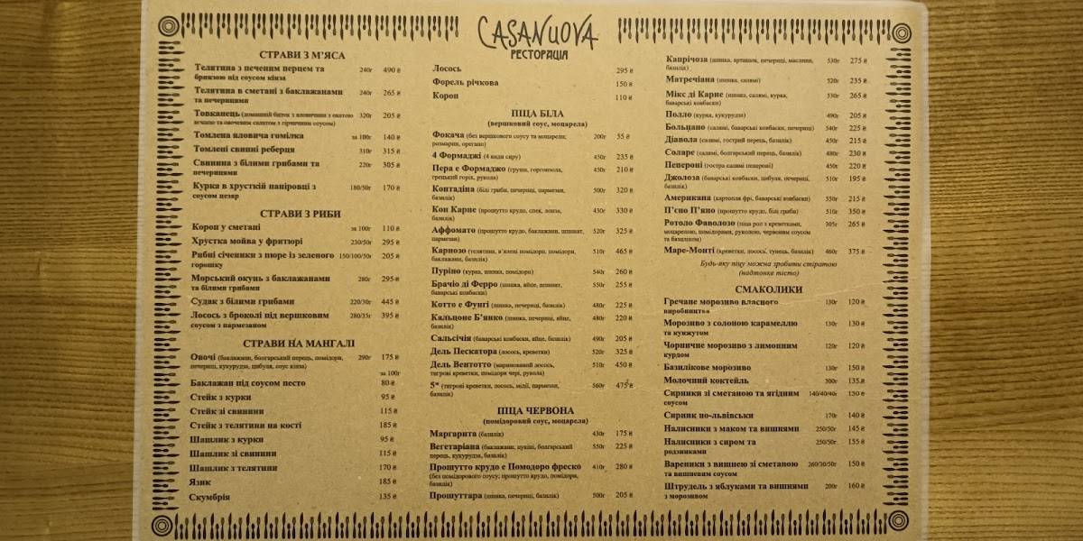 Casa Nuova меню