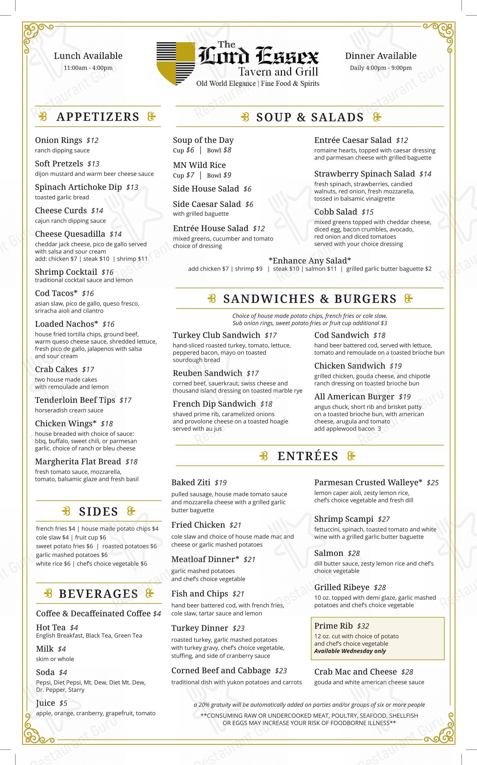 Меню Center Street Country Cafe - Основное меню