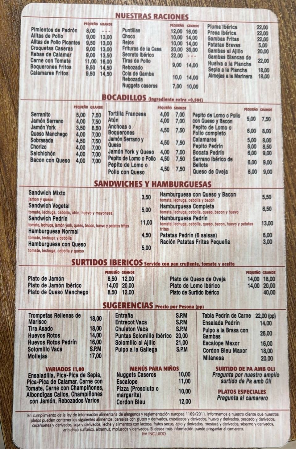 Cerveseria Pedrín меню