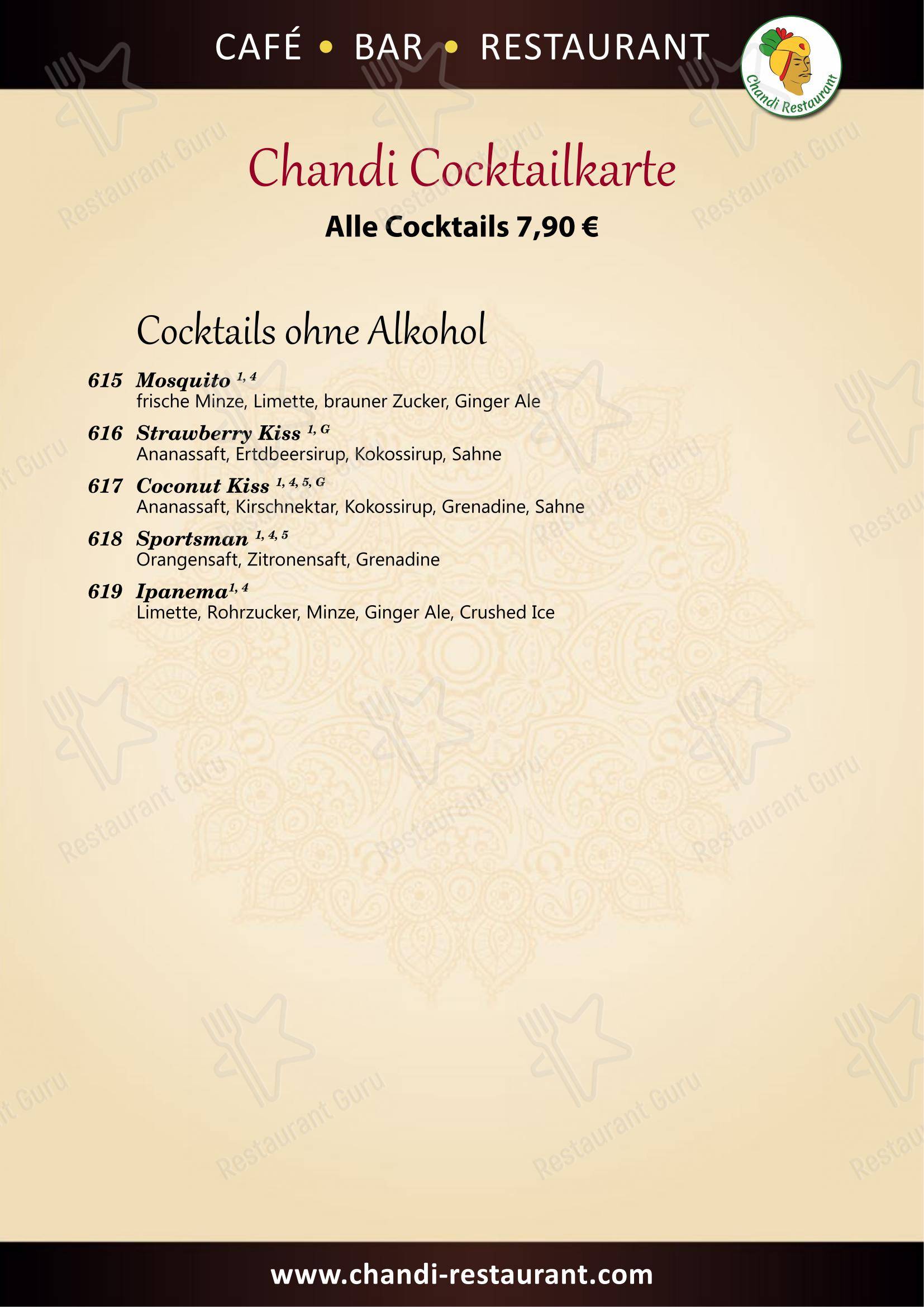 菜单 ресторана Chandi indisches Restaurant в Берлине