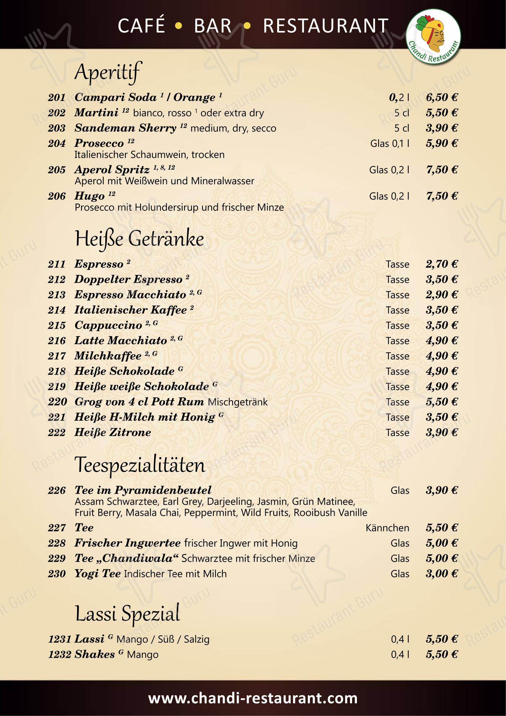 菜单 ресторана Chandi indisches Restaurant