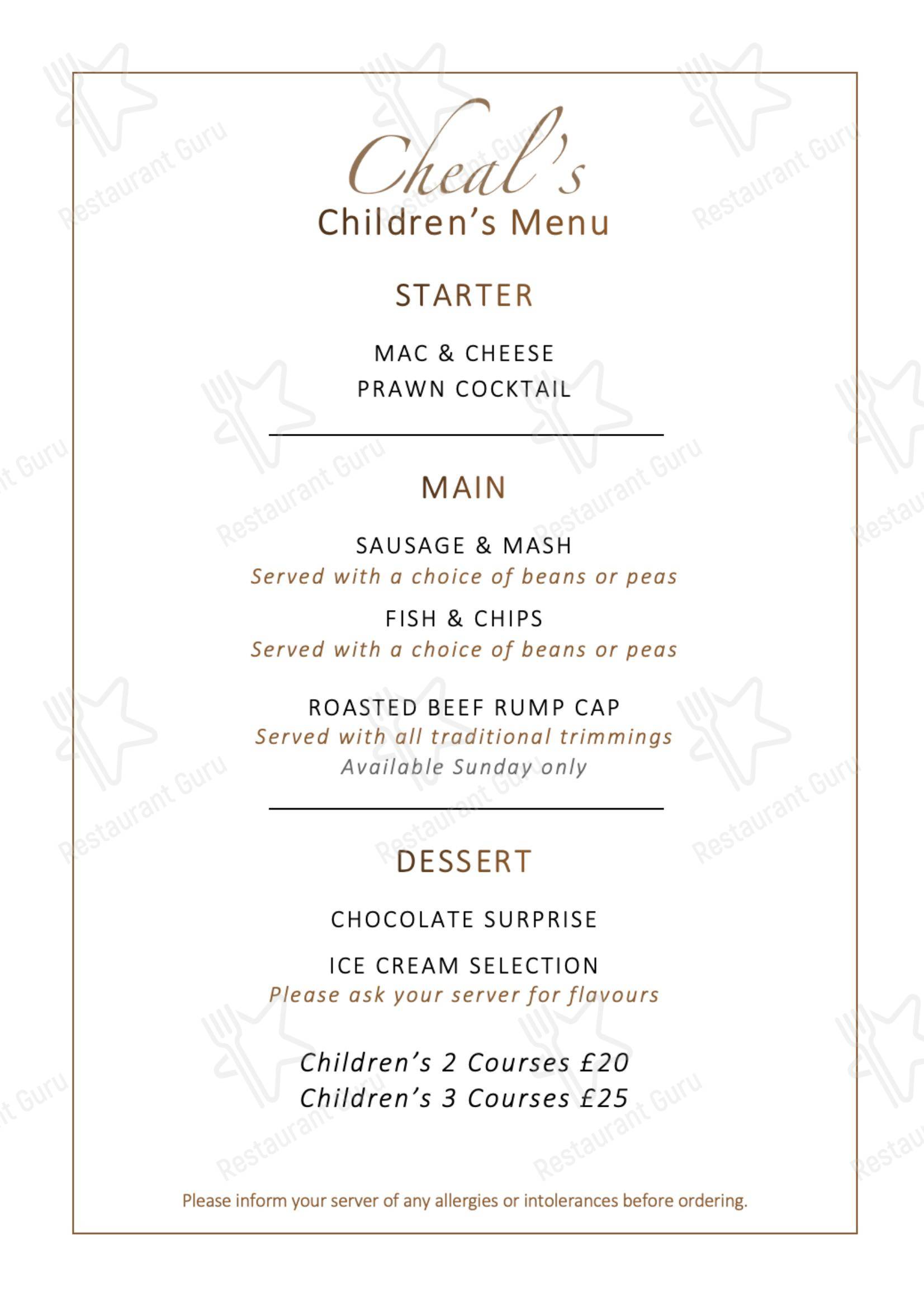 Lunch Menu ресторана Cheals