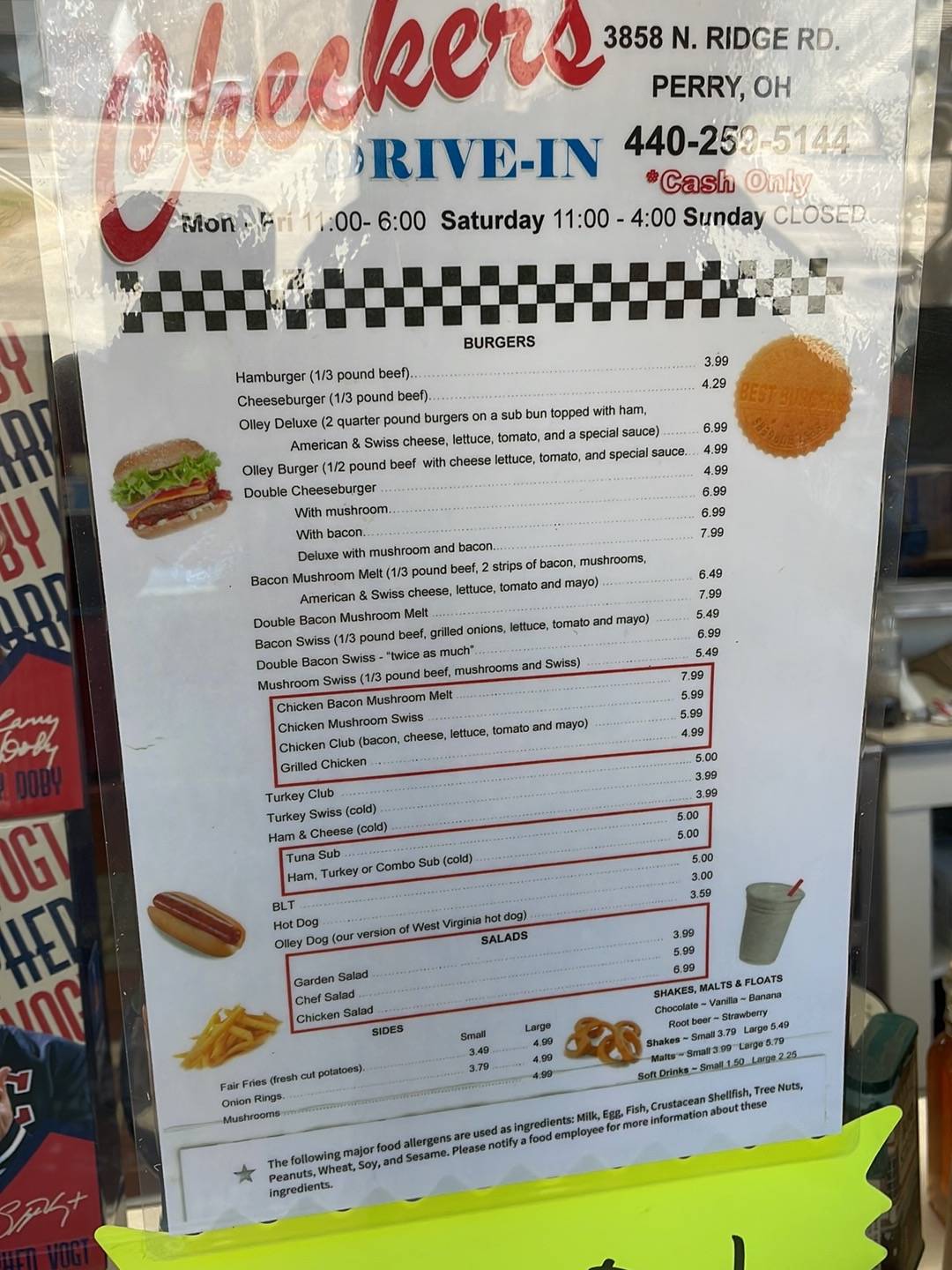 Checkers Drive-In Home of the best Burger in the World меню