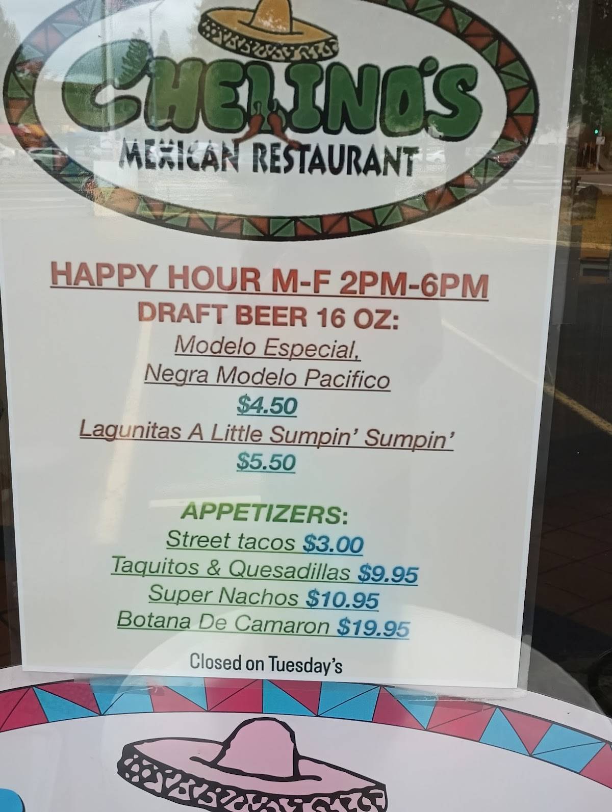 Chelino's Mexican Restaurant меню