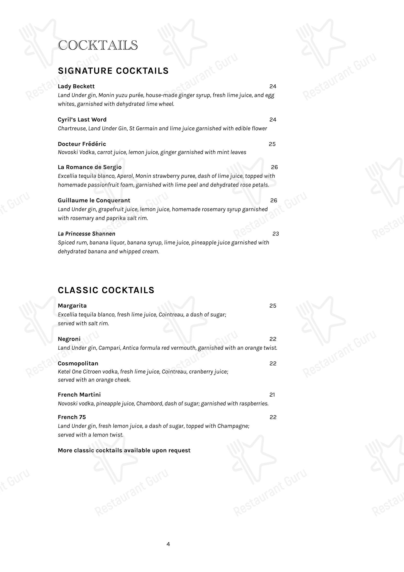 Chez Beckett's в Глибе - Ночное меню