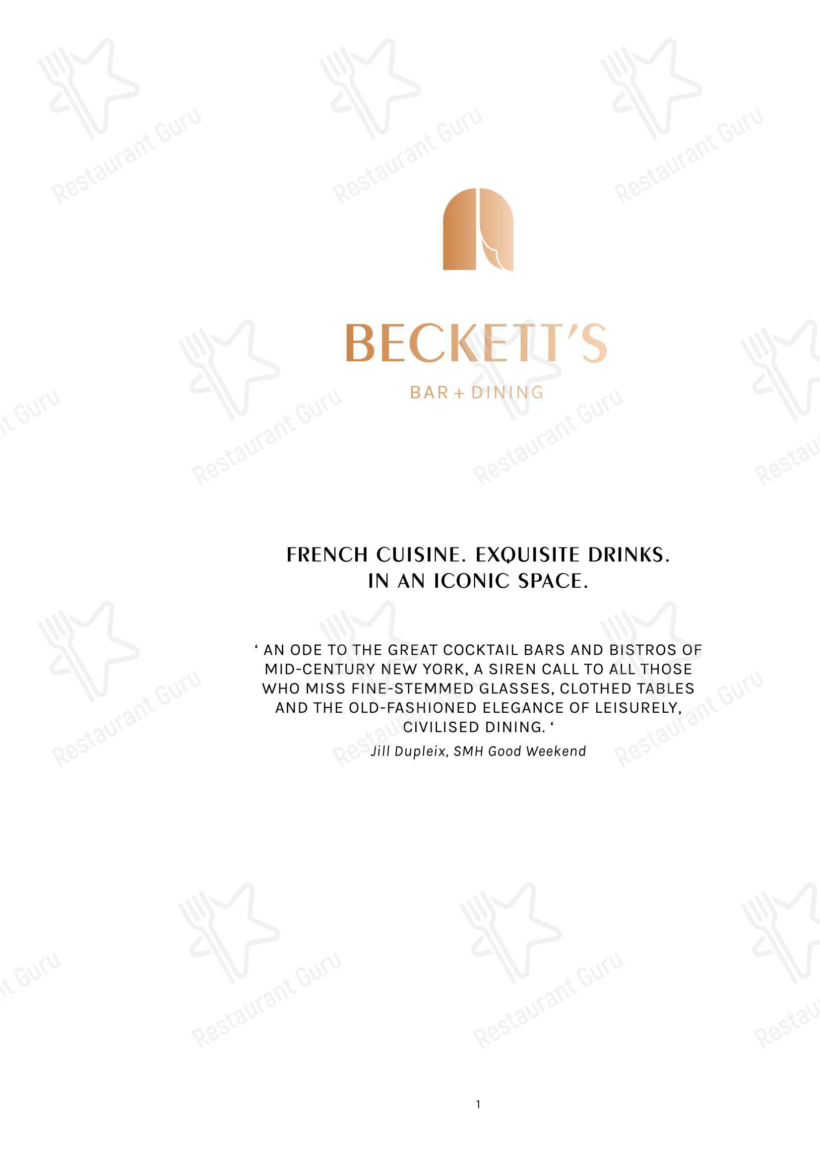 Меню ресторана Chez Beckett's - Ночное меню