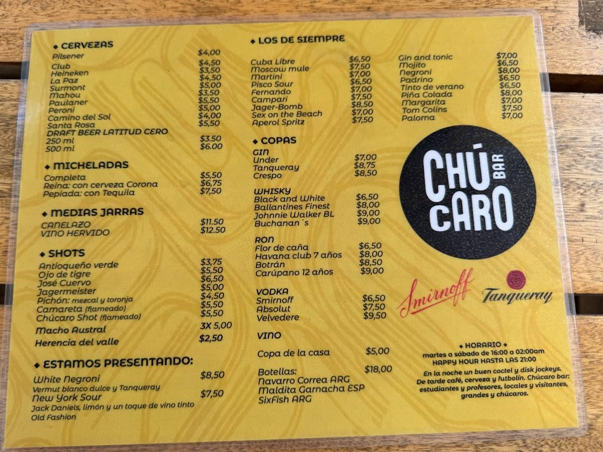 Chúcaro меню