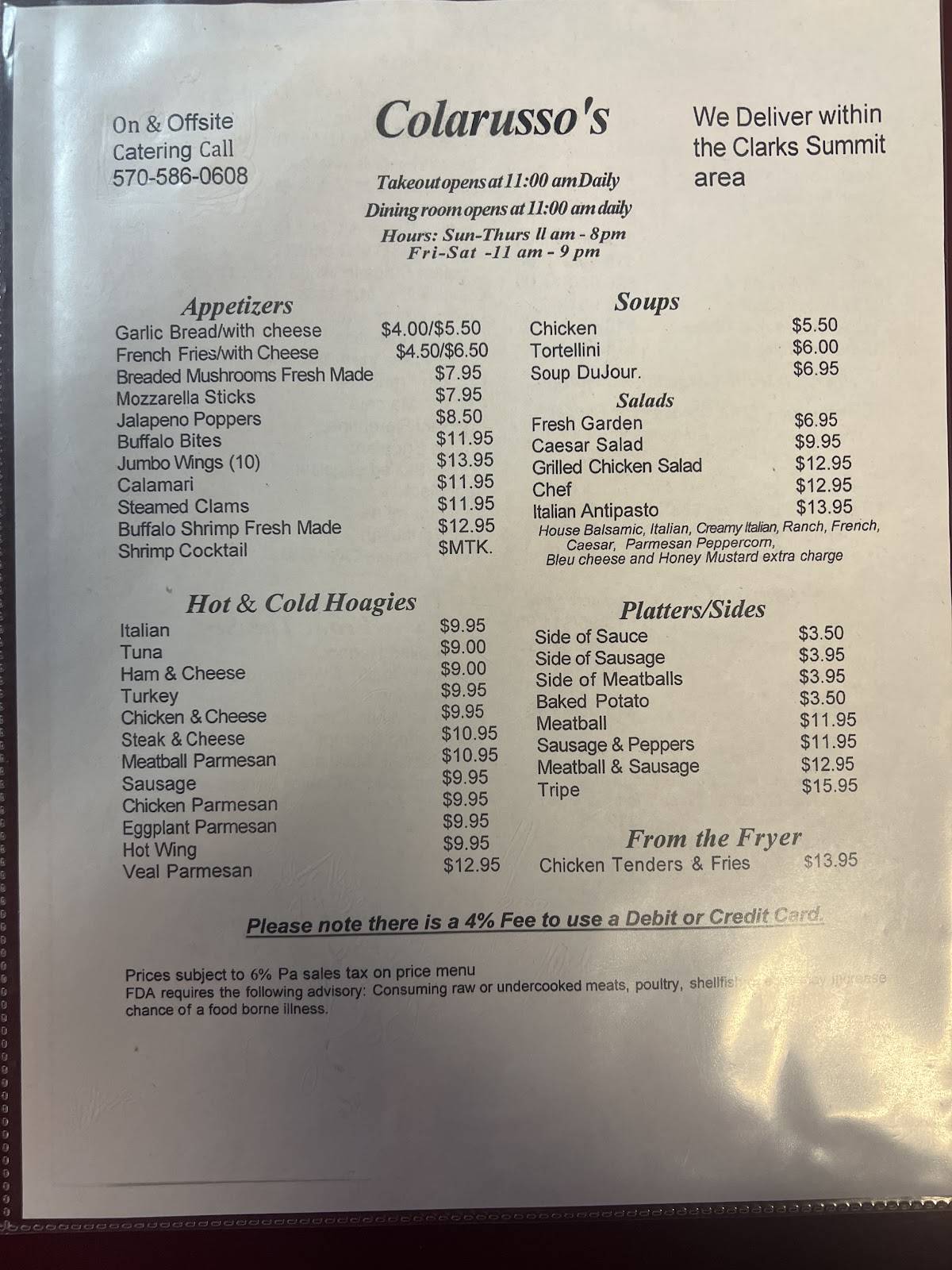 Colarusso's Cafe меню