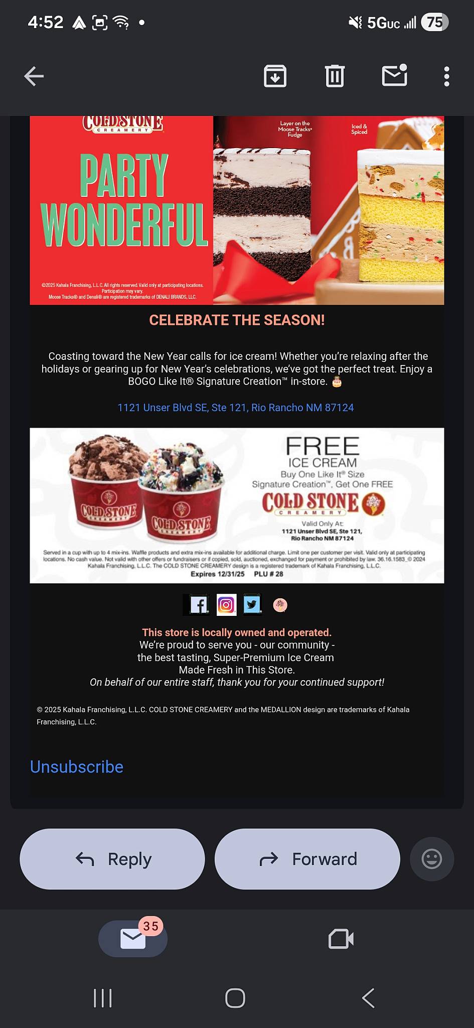 Cold Stone Creamery меню