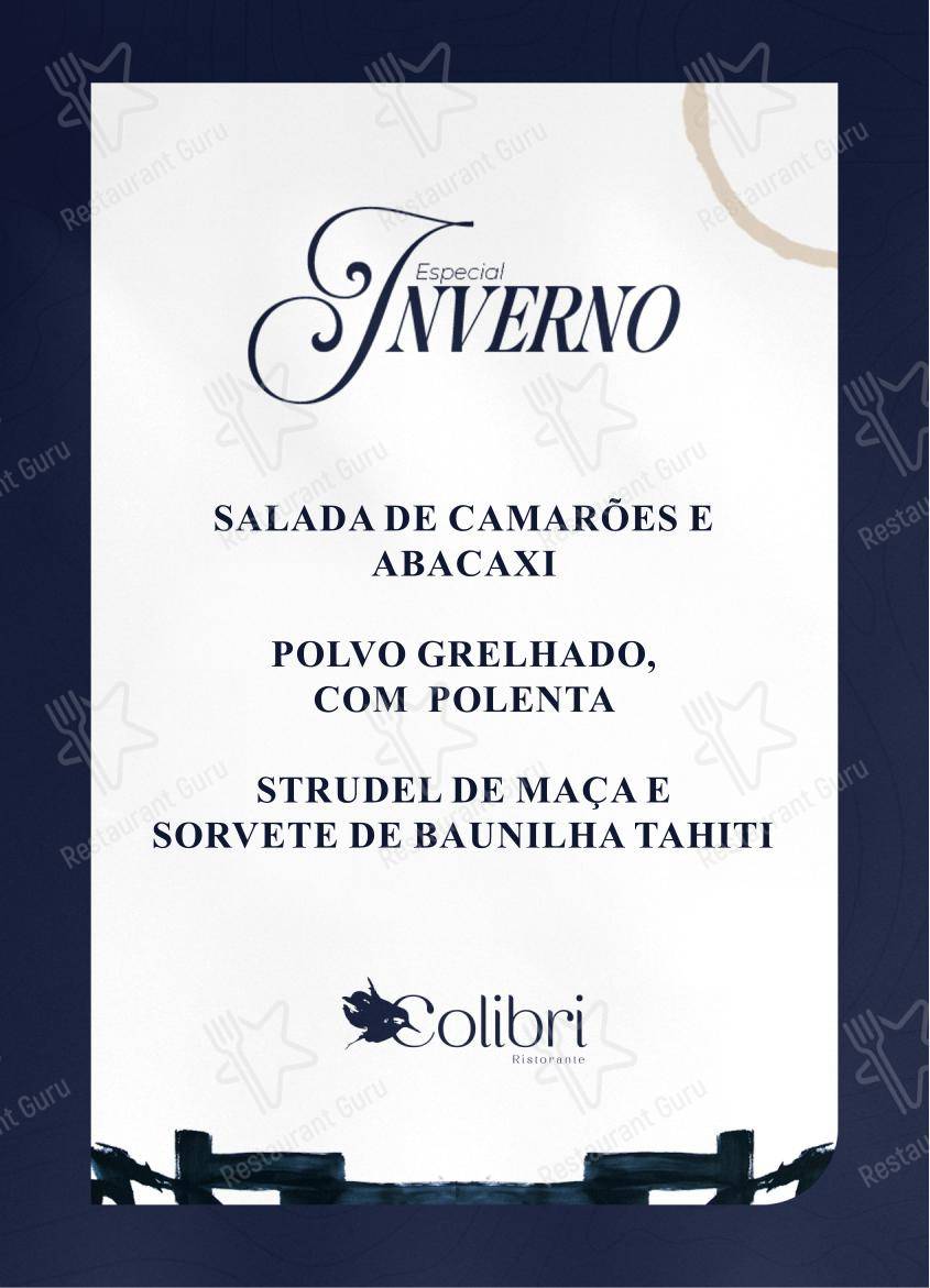 Colibri Ristorante в Restinga Seca - Меню
