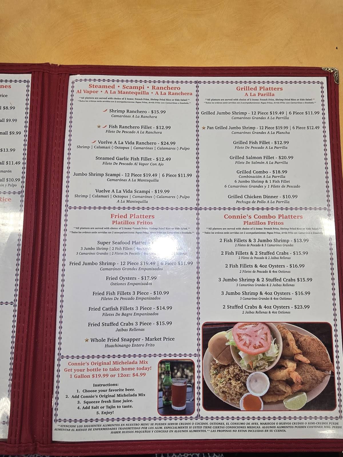 Connie's Seafood меню