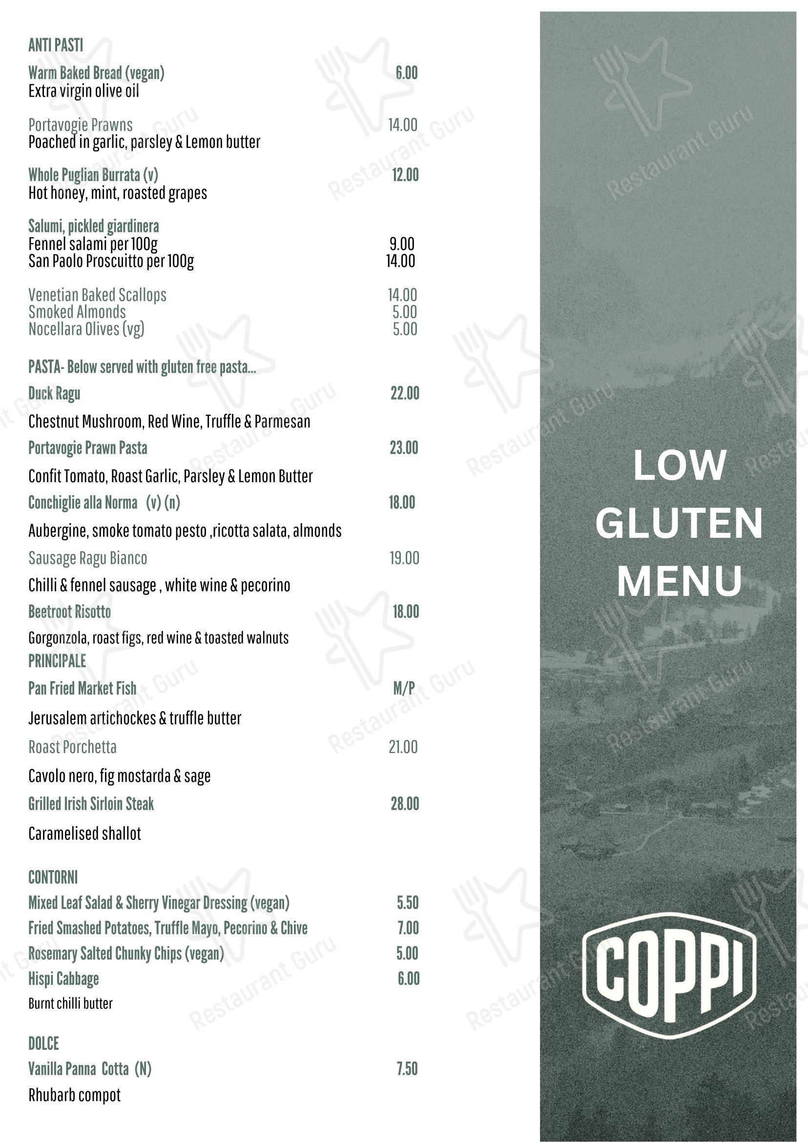 Меню ресторана Coppi Restaurant - Меню