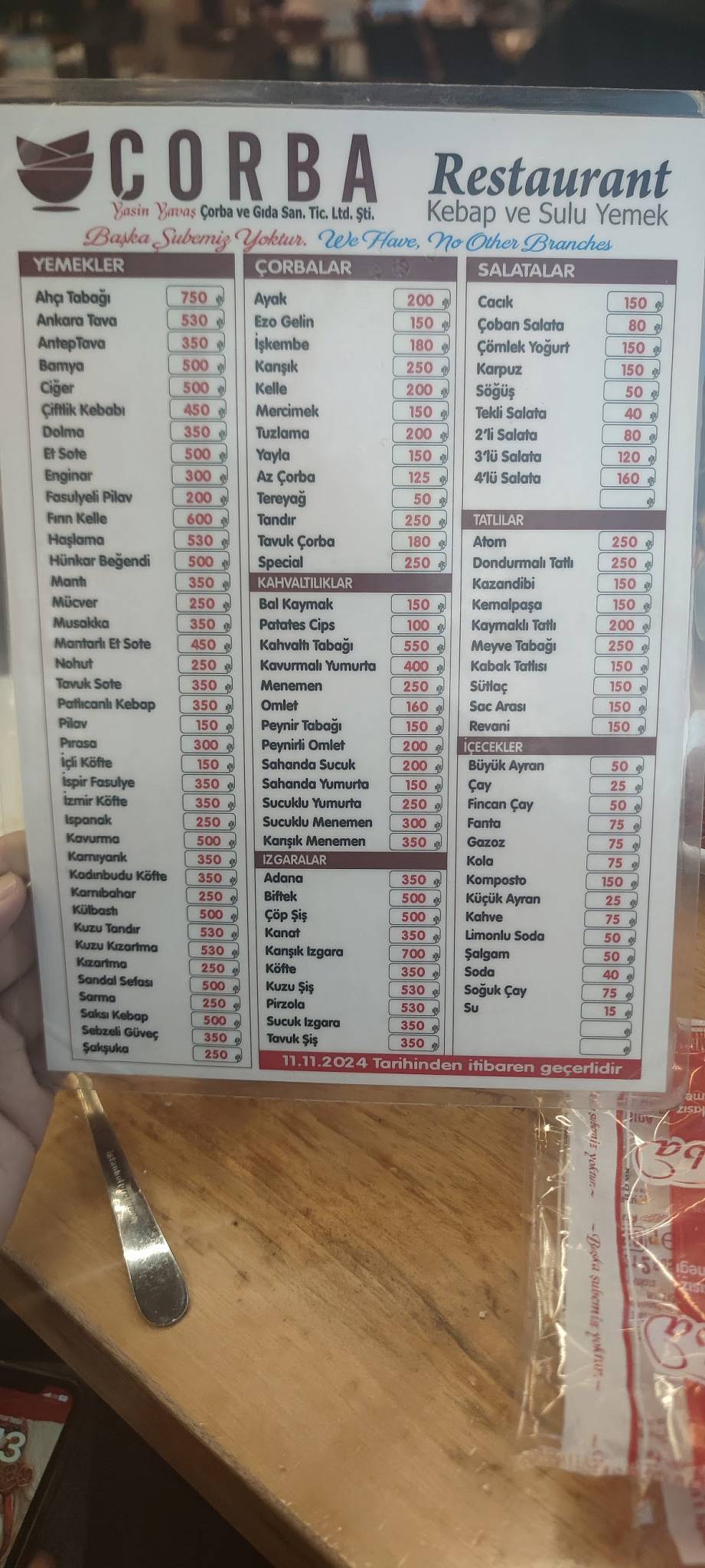 Çorbacı меню