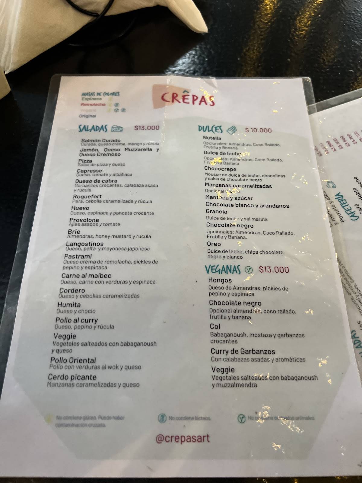 CRÊPAS – crêpes & jugos naturales [Cariló] меню
