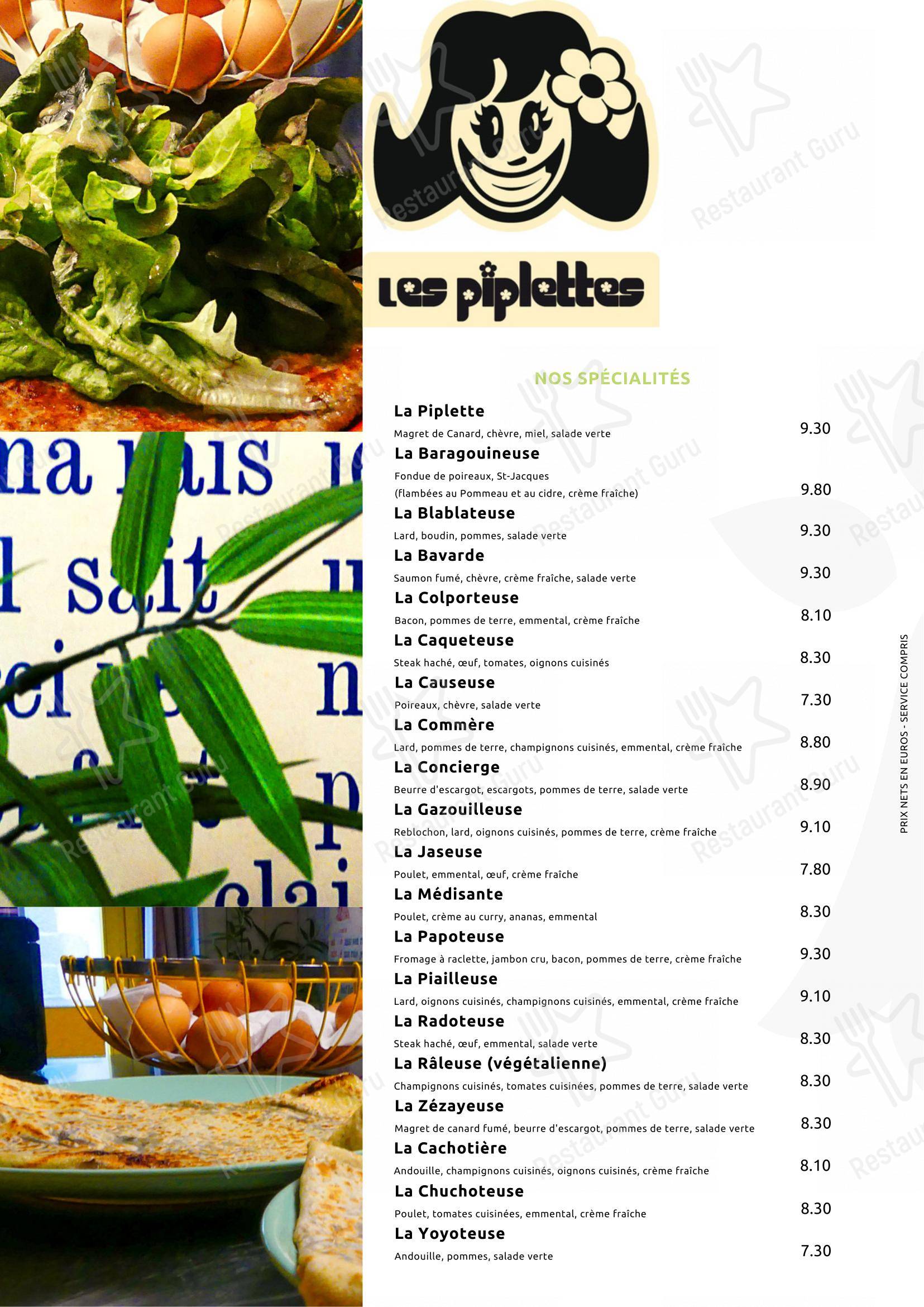 Creperie les Piplettes в Ренне - Меню