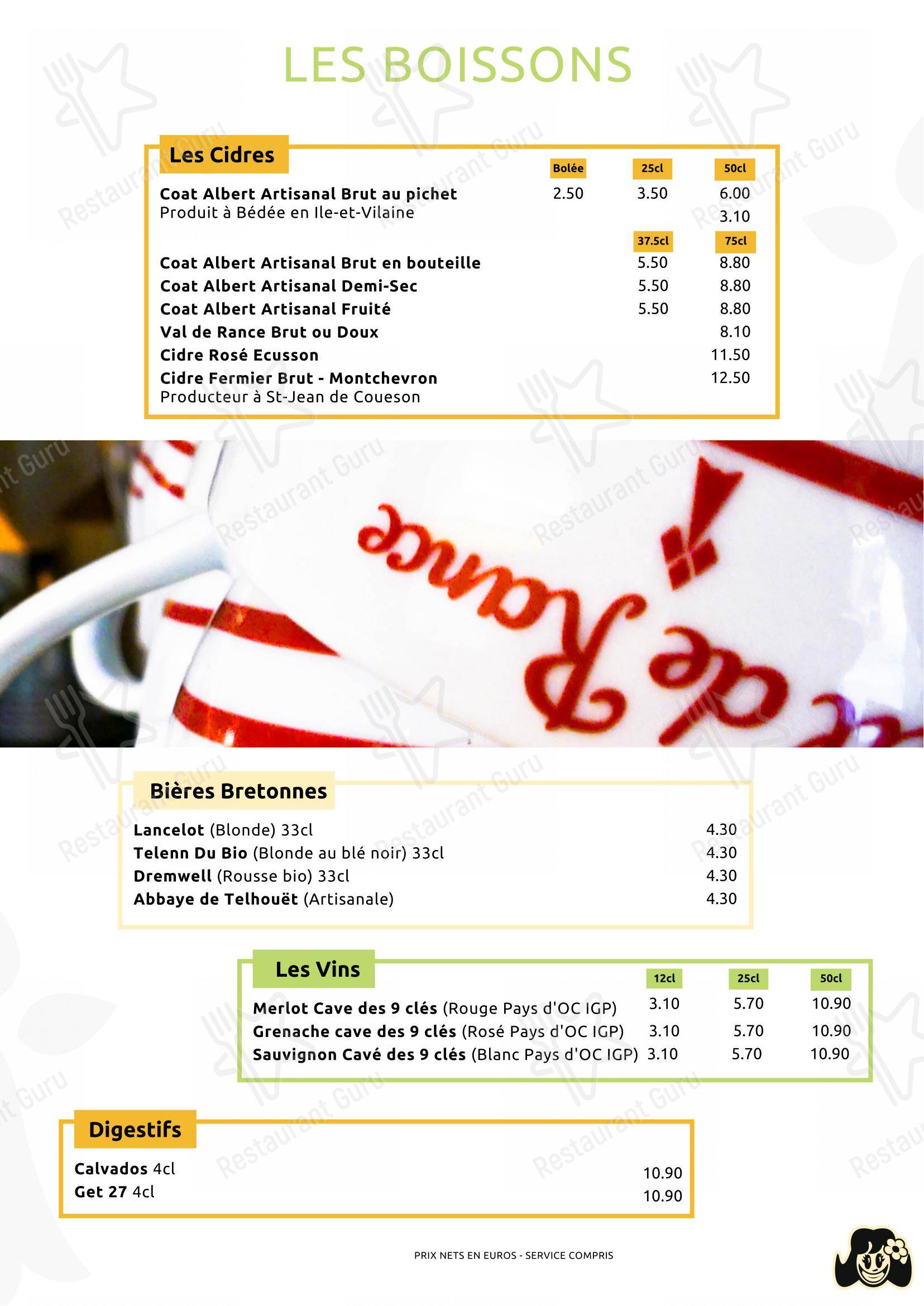 Меню кафе Creperie les Piplettes