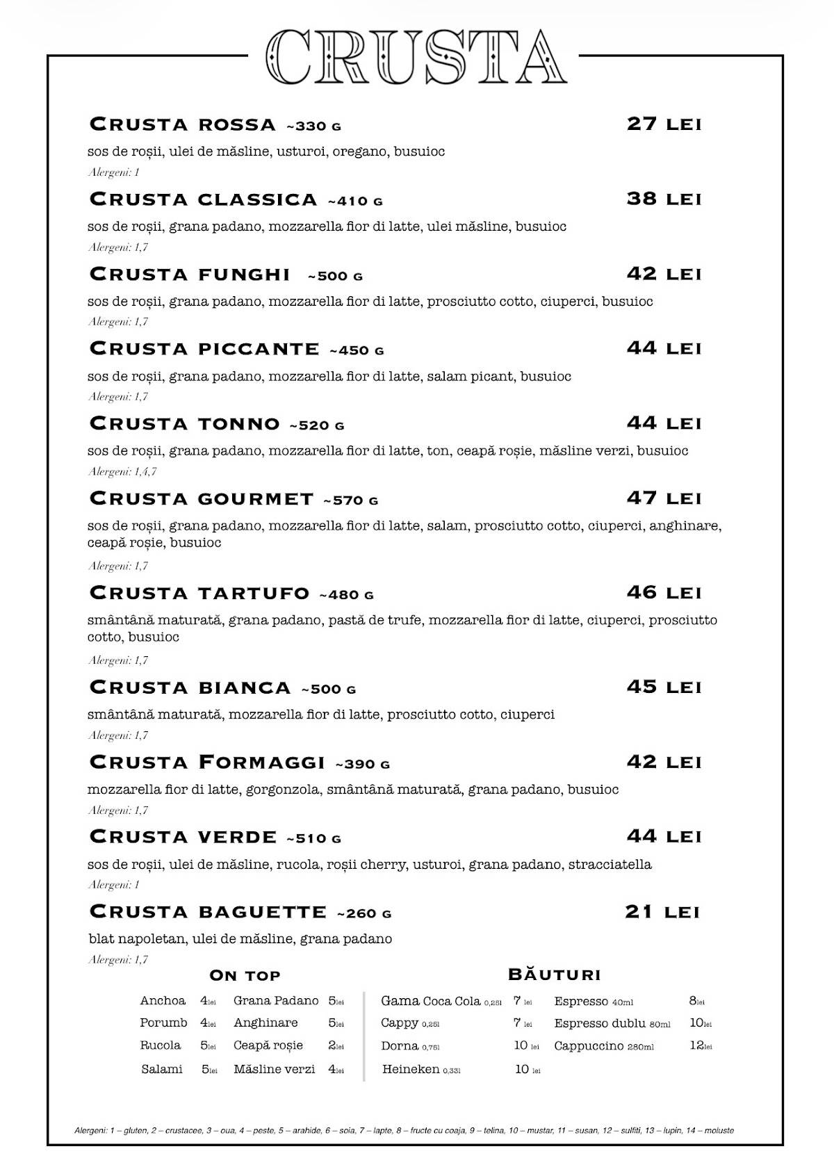 Crusta меню