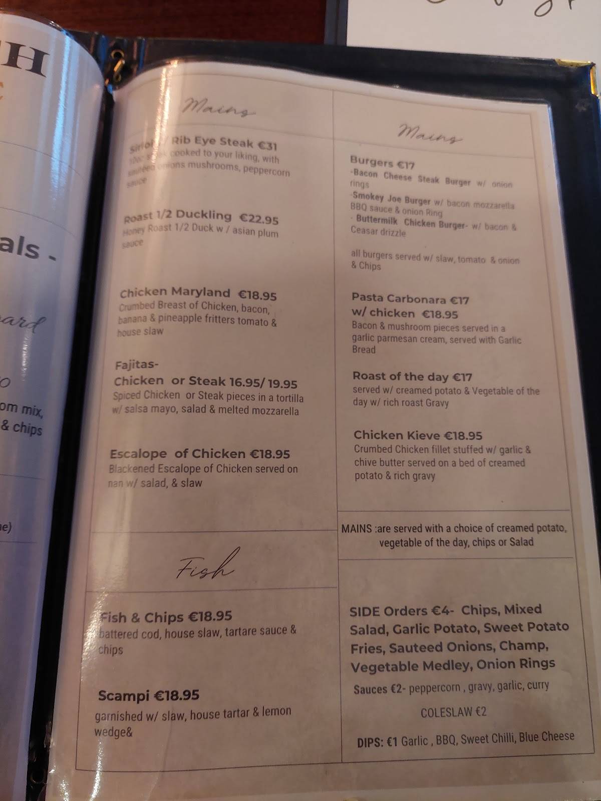 Cúil Darach Bar & Restaurant меню