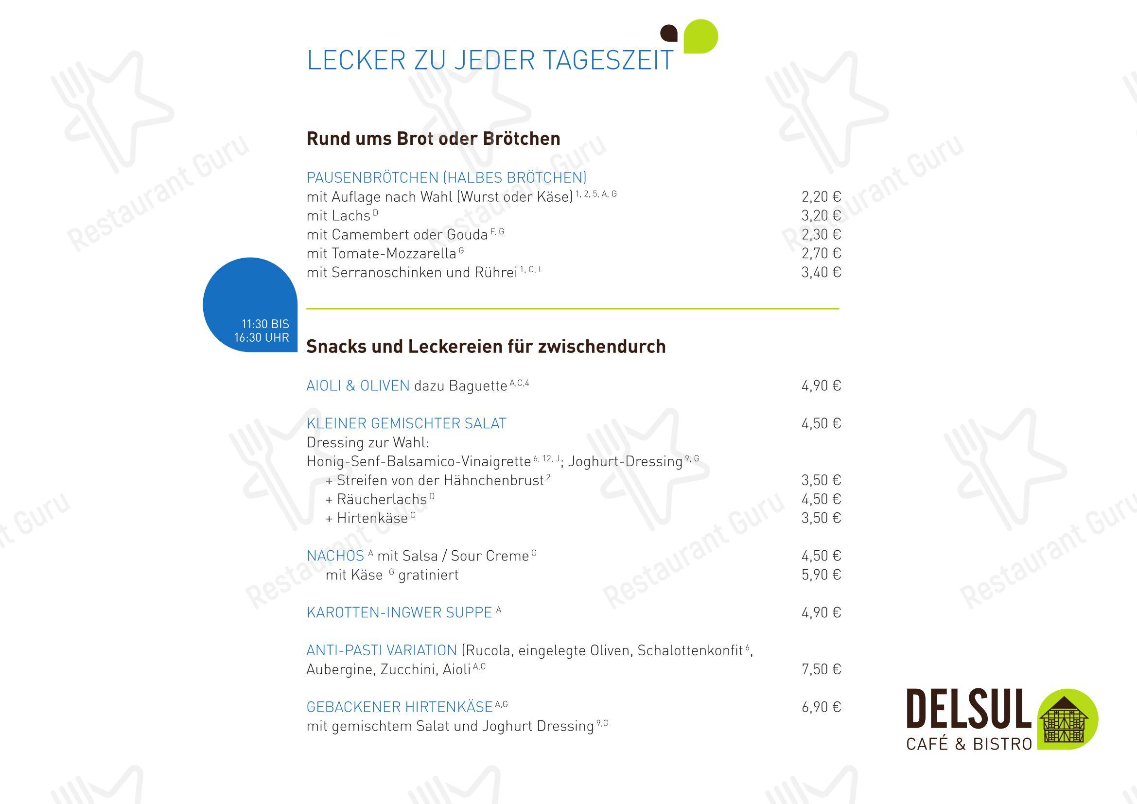 DELSUL - Café & Bistro в Зулингене - Меню