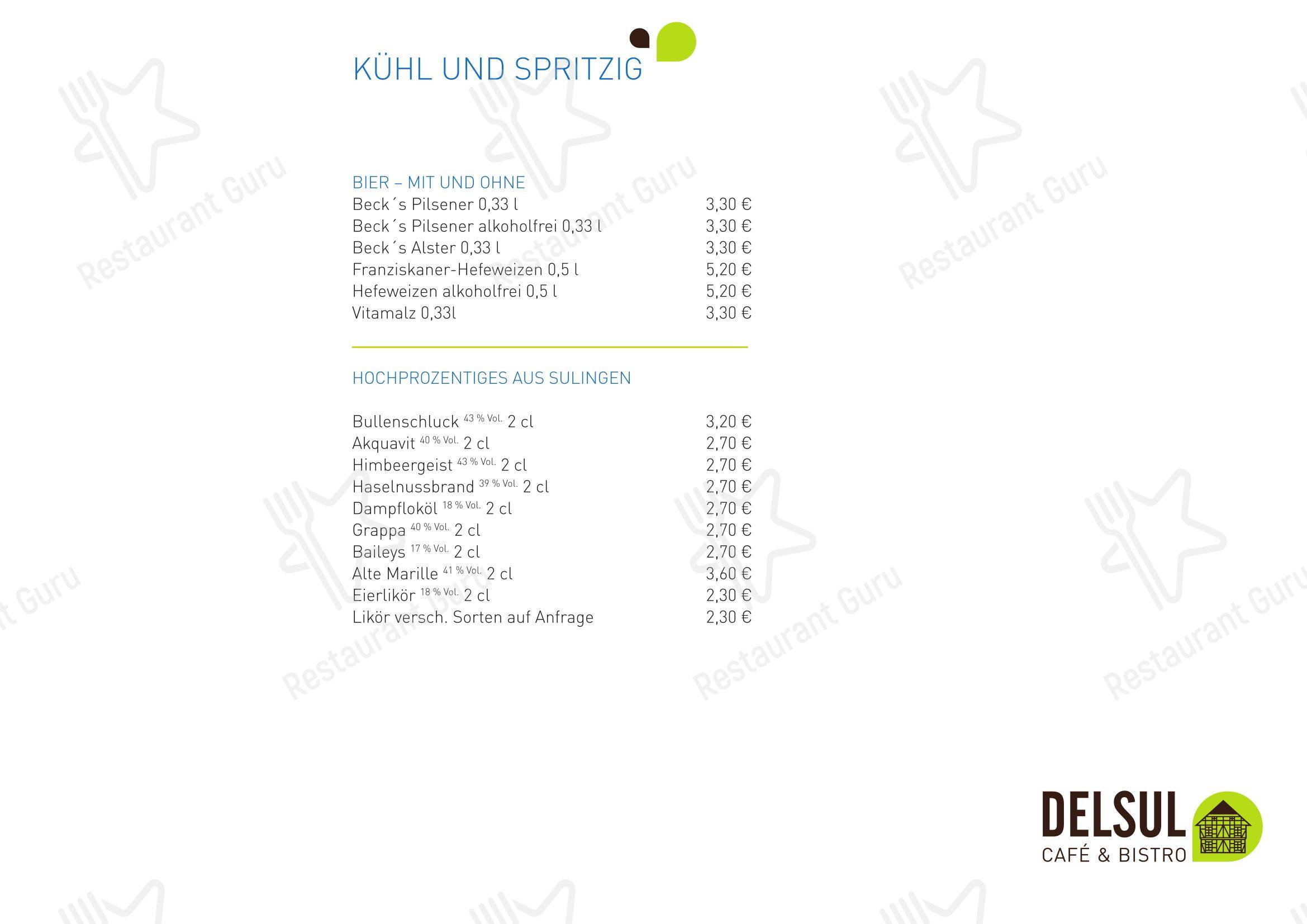 Меню кафе DELSUL - Café & Bistro в Зулингене