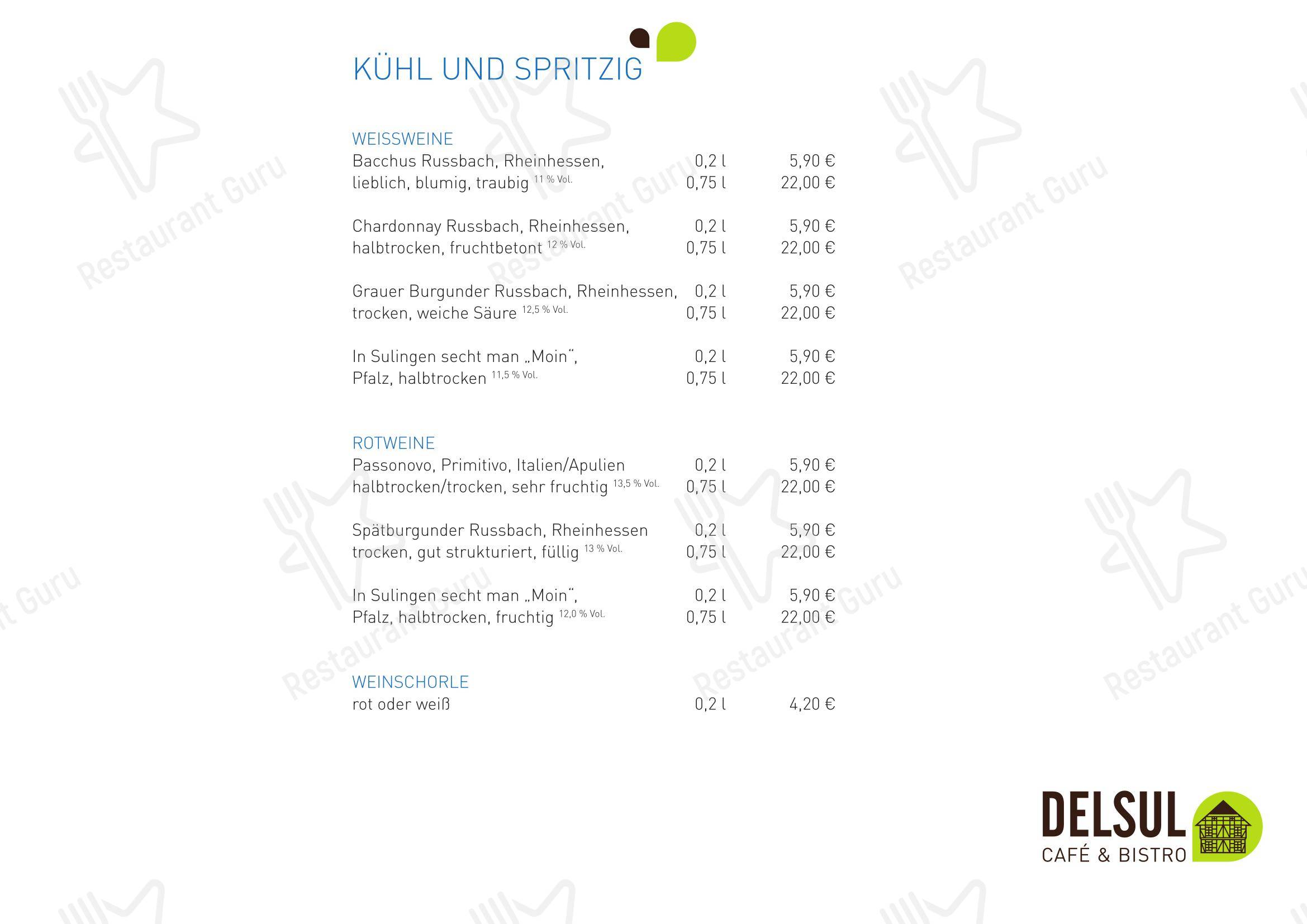 DELSUL - Café & Bistro в Зулингене - Меню