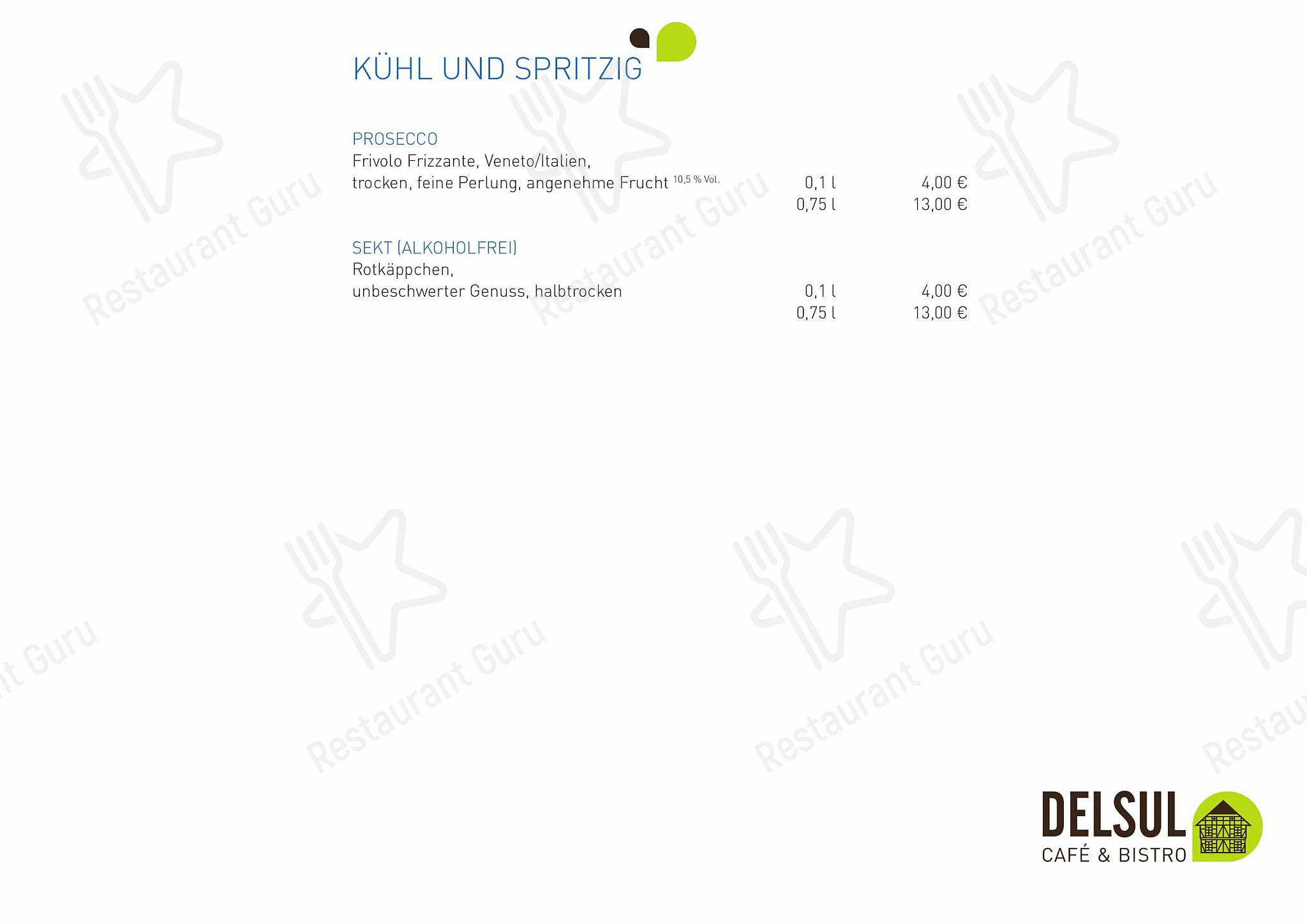 Main menu кафе DELSUL - Café & Bistro в Зулингене