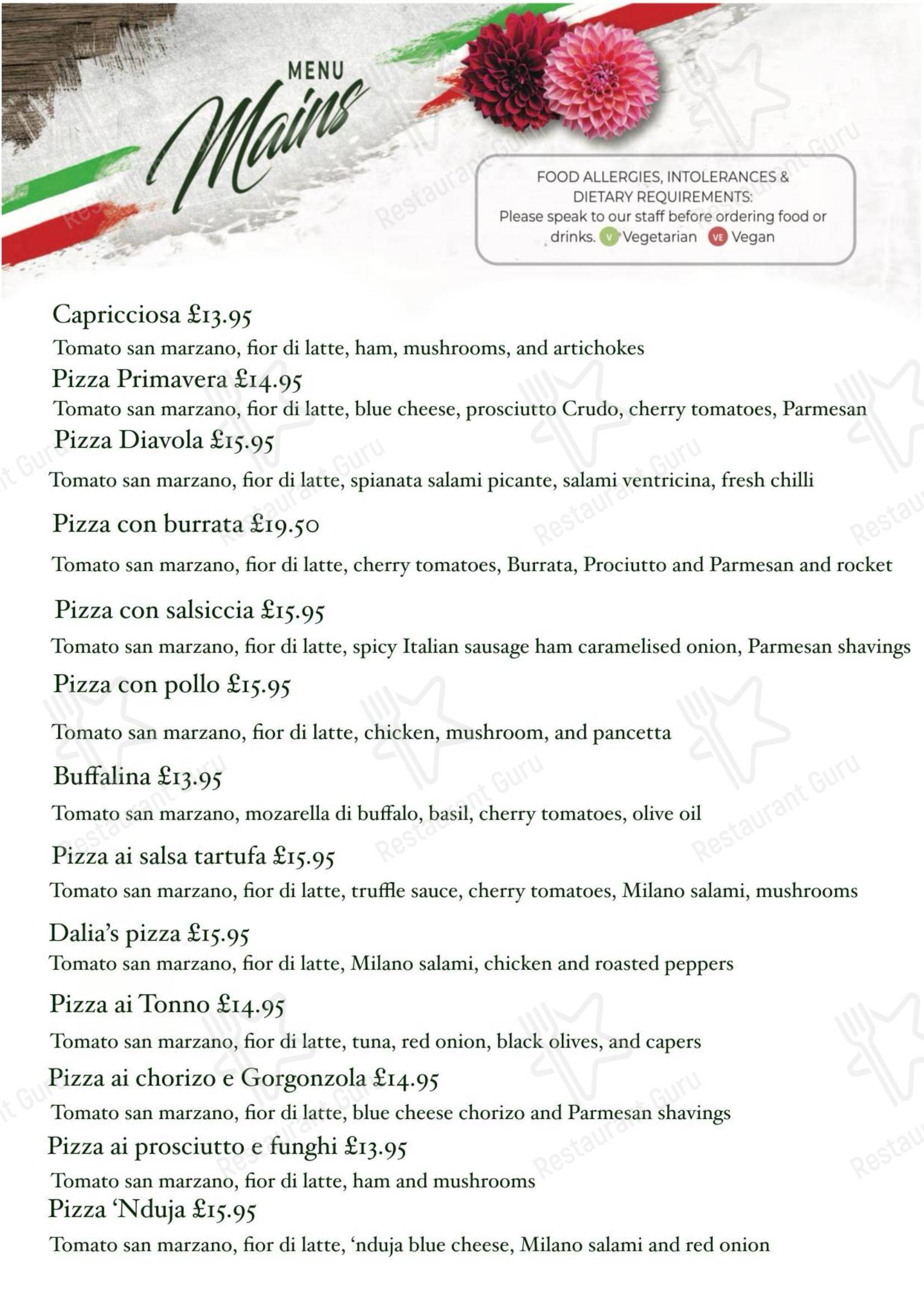 Dinner Menu ресторана Dalia’s Bistro