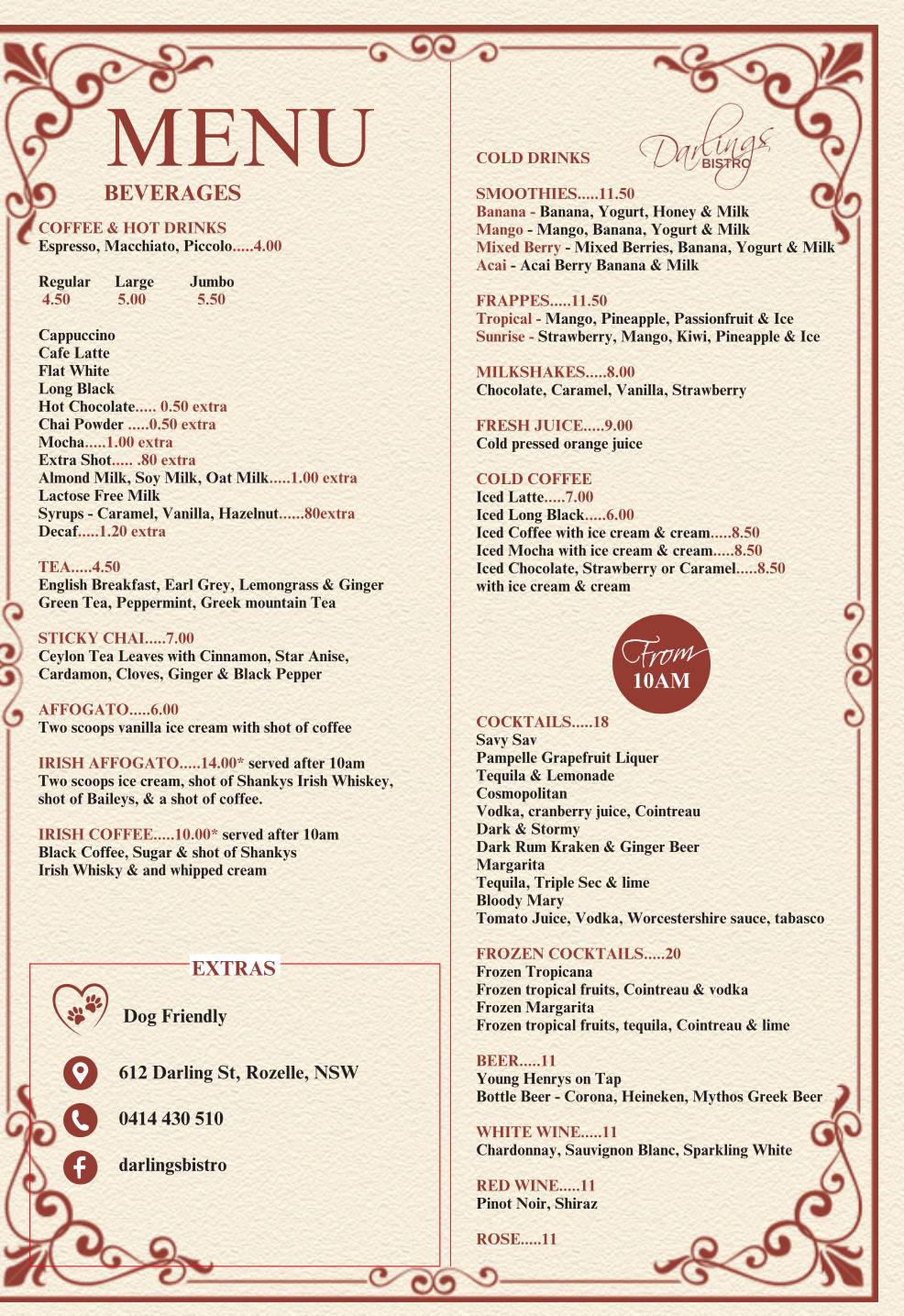 Darlings Bistro меню
