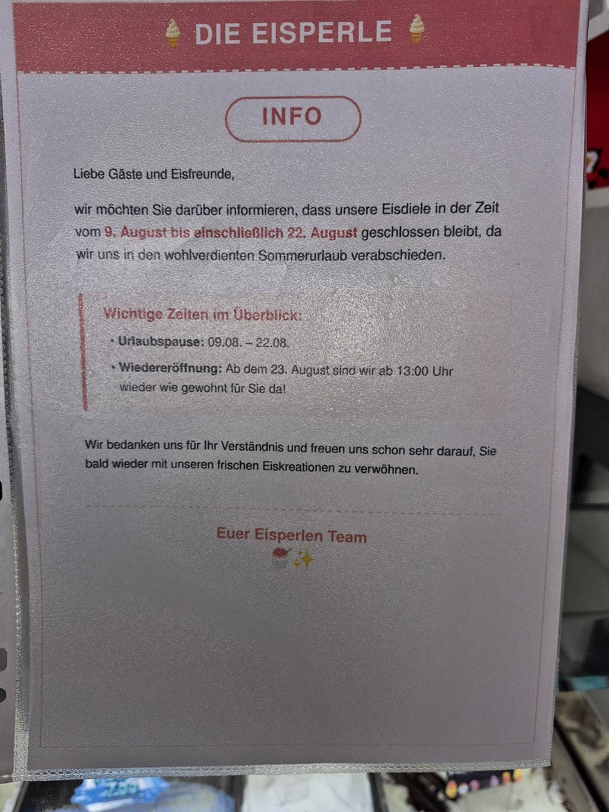 Die Eisperle меню