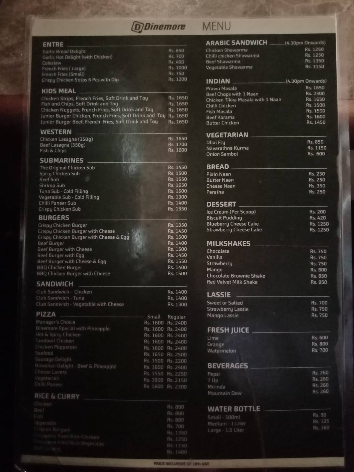 Dinemore - Thurstan Rd меню