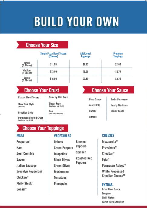 Domino's Pizza меню