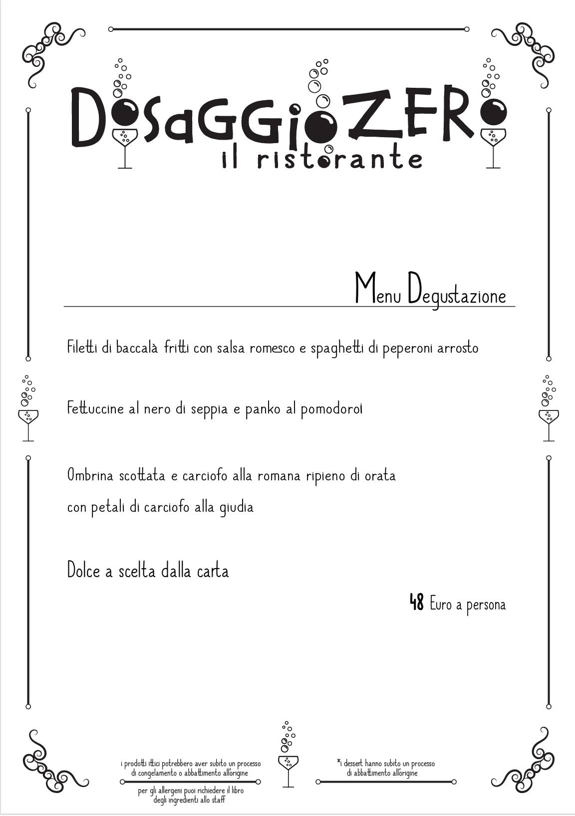 Dosaggiozero, il Ristorante меню