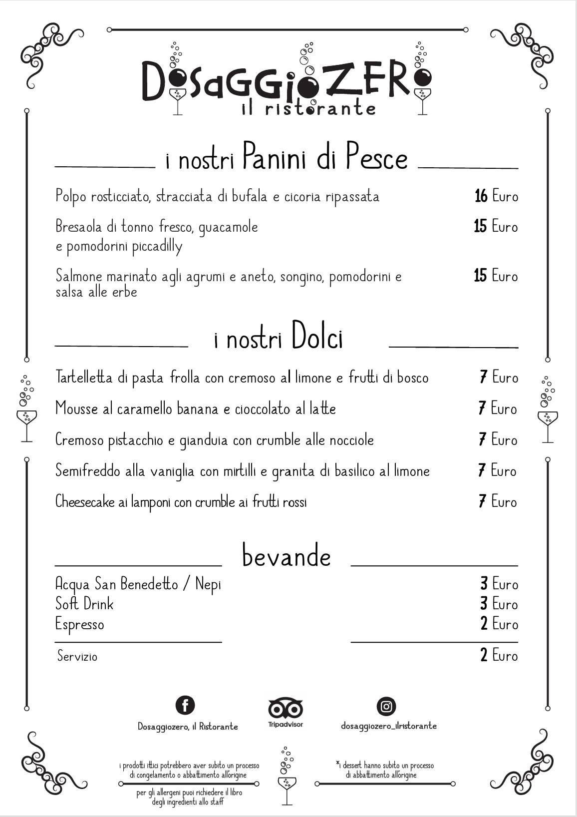 Dosaggiozero, il Ristorante меню