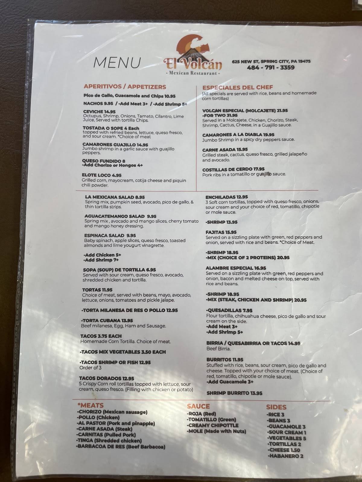 EL VOLCAN Mexican Restaurant меню