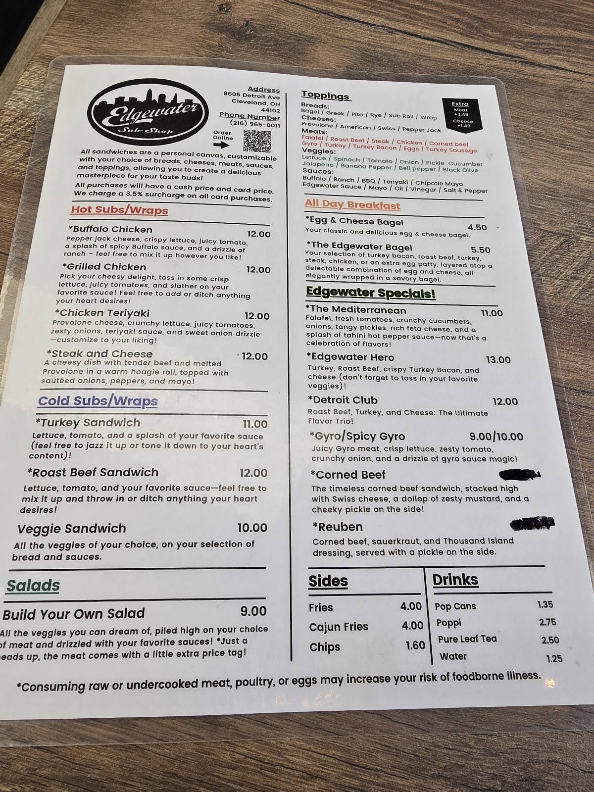 Edgewater Sub Shop меню