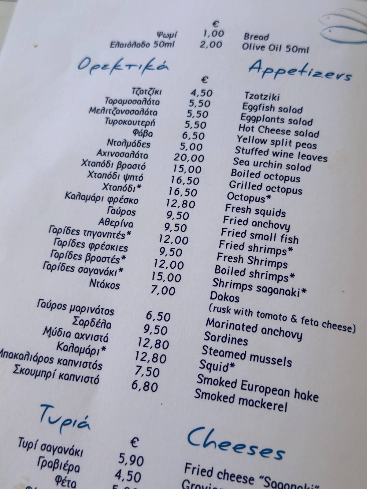 Ο ΜΙΛΤΟΣ меню